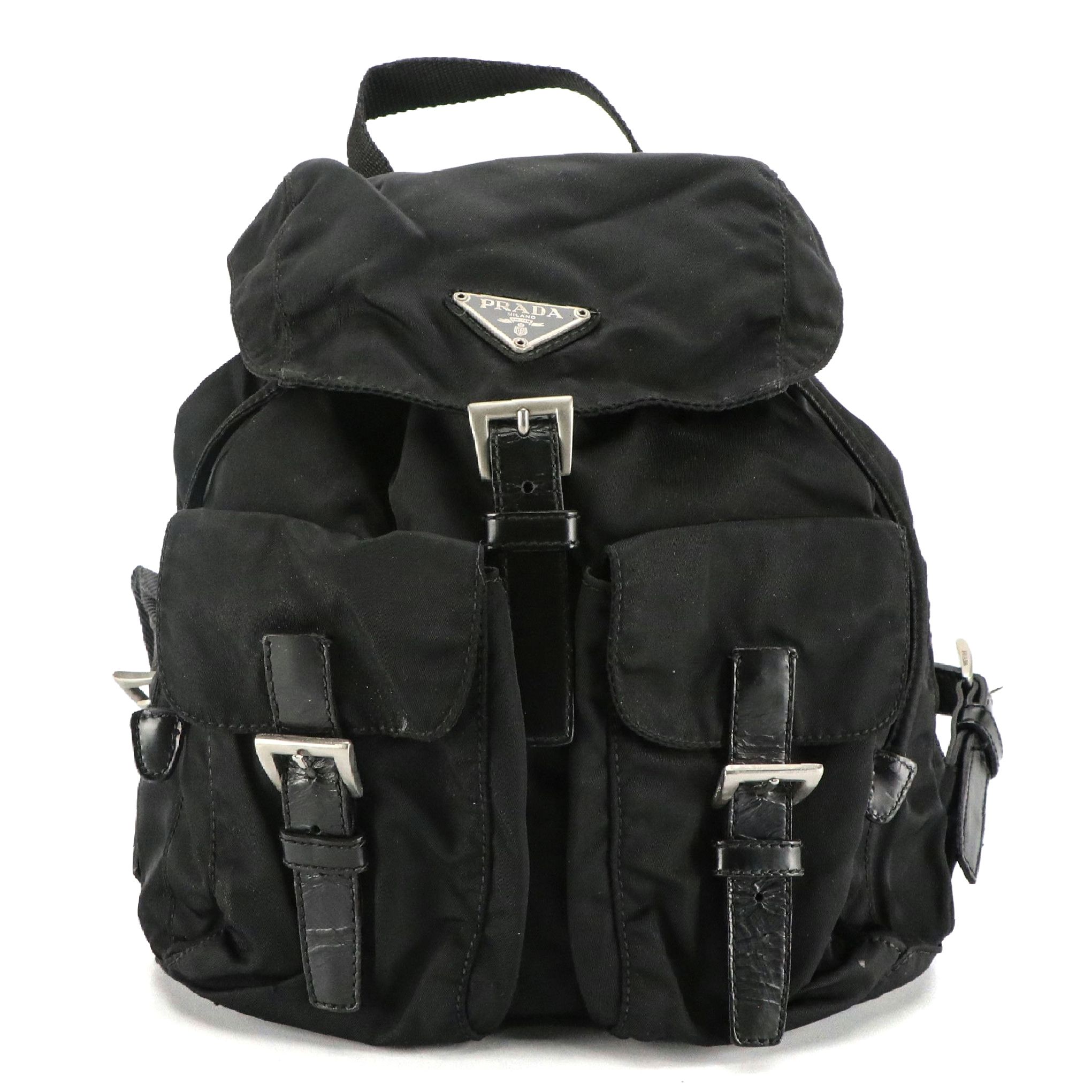 Prada Double Pocket Rucksack Backpack in Black Tessuto Nylon and Leather
