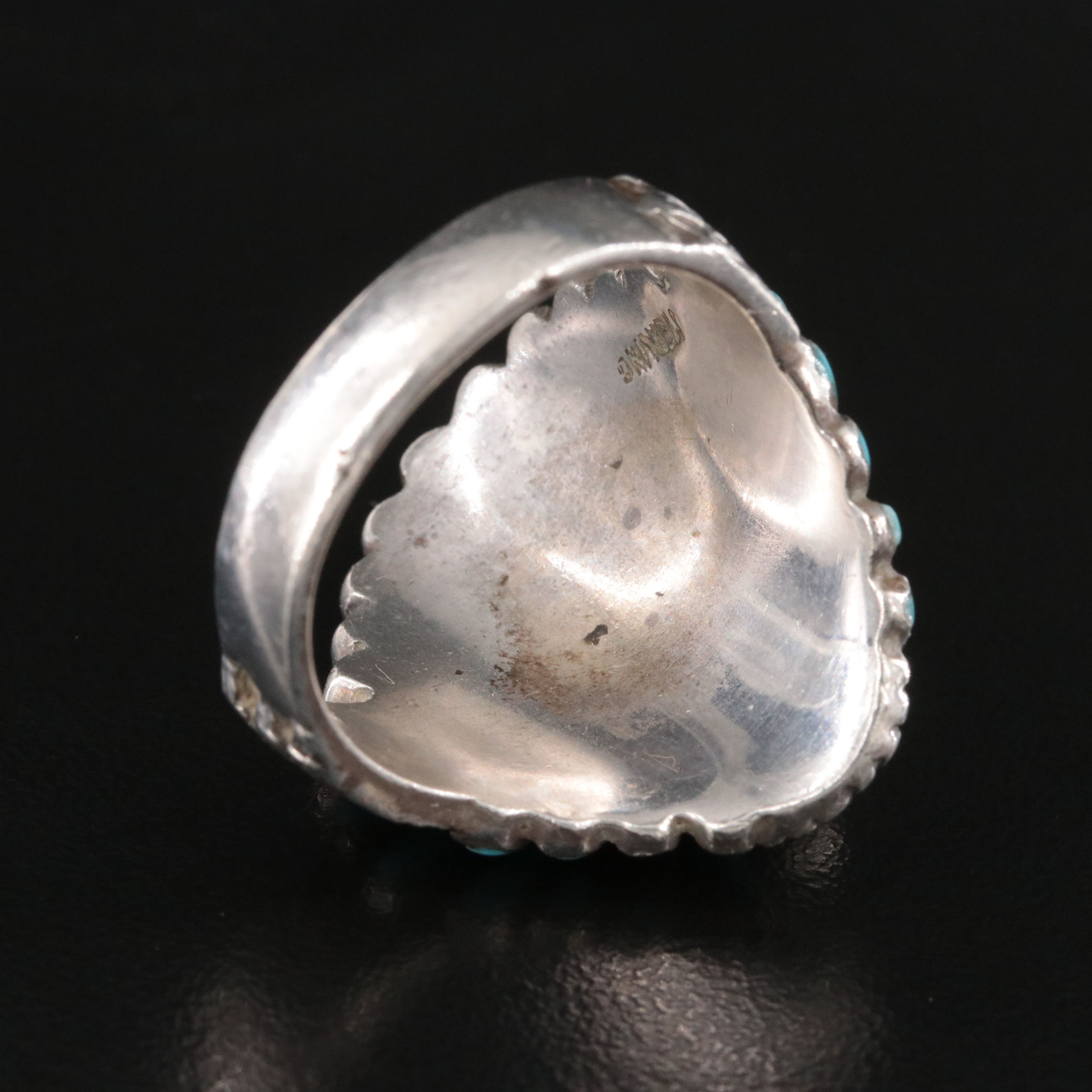Southwestern Sterling Coral, Mother-of-Pearl and Faux Turquoise Headdress Ring