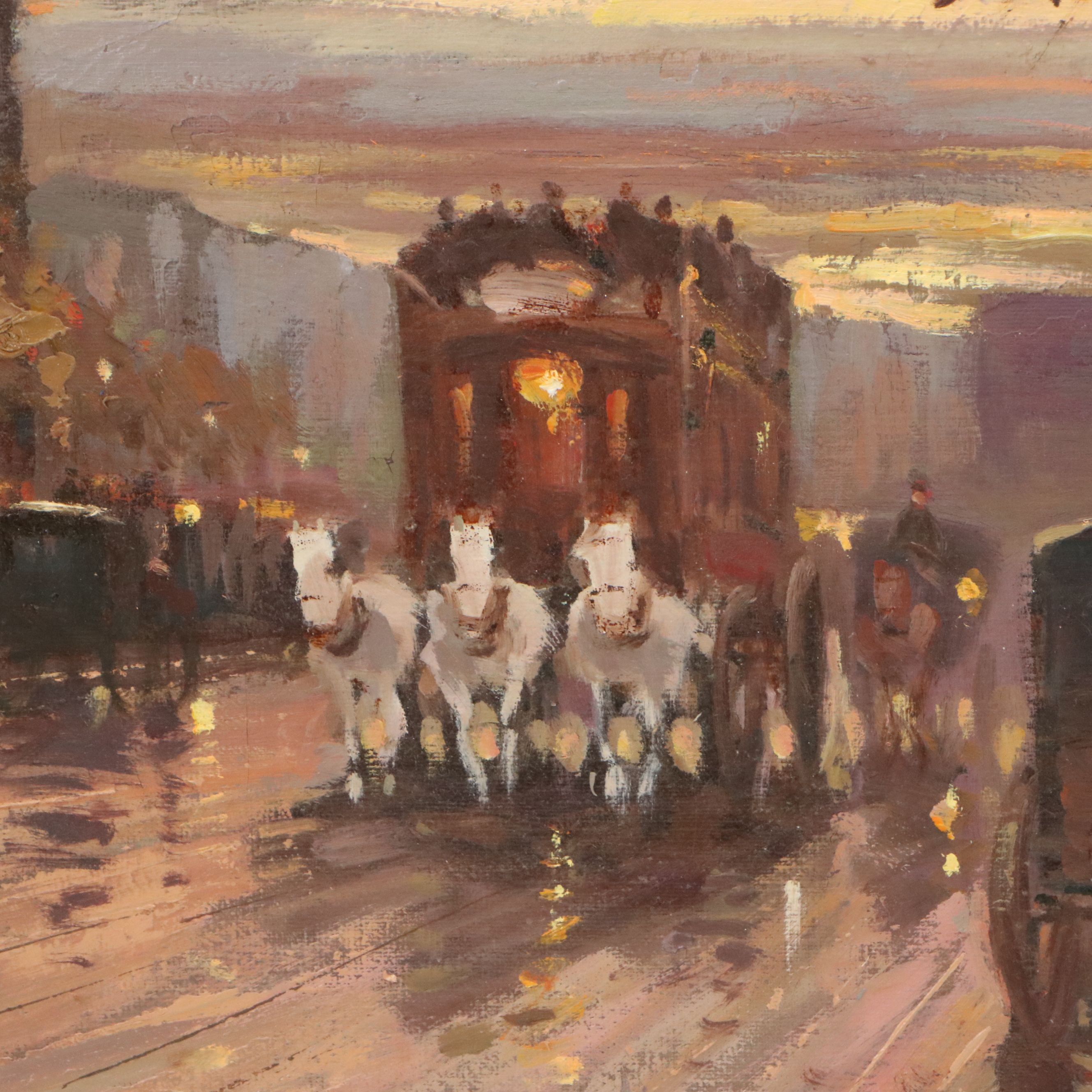 R. Owen Parisian City Scene Oil Painting, Late 20th Century