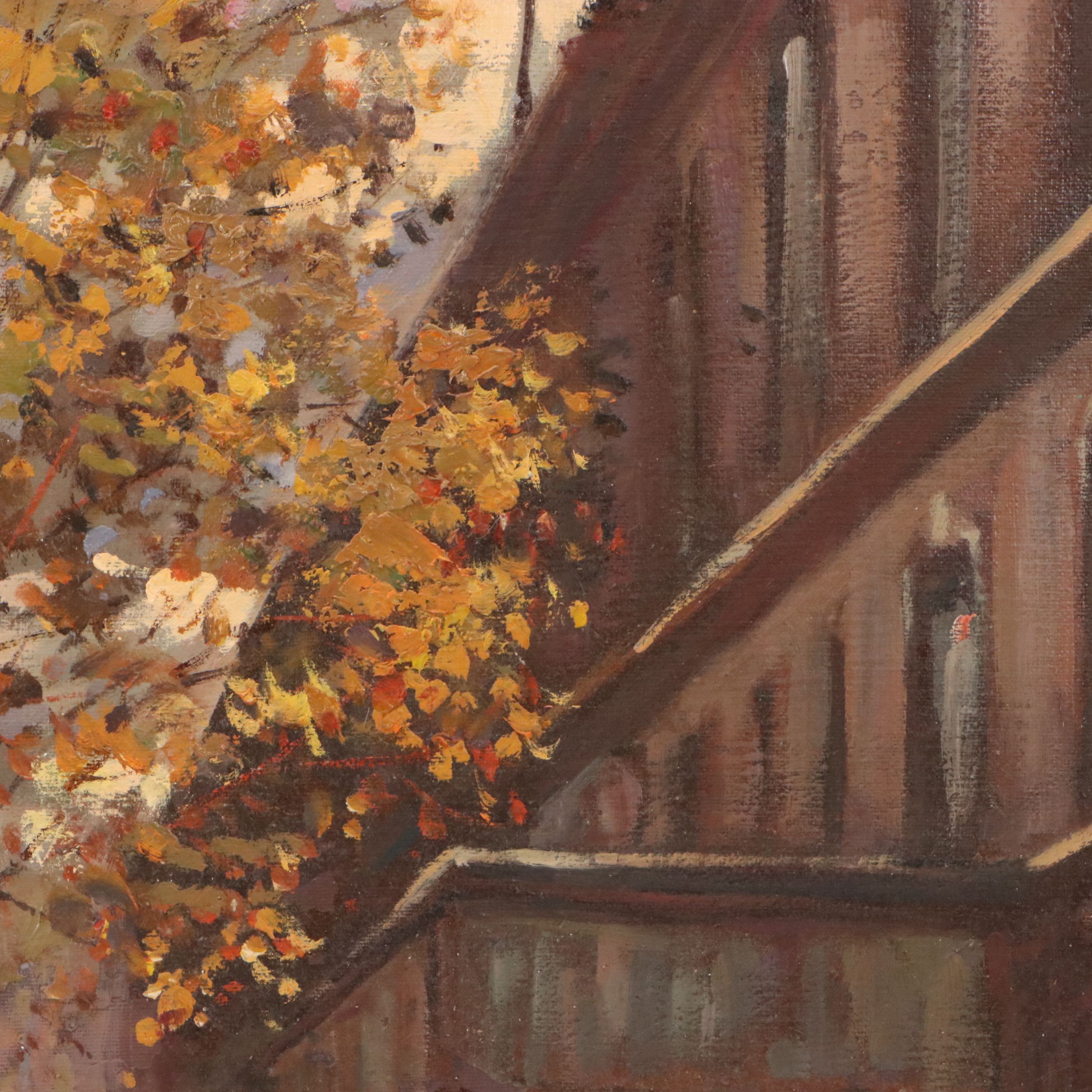 R. Owen Parisian City Scene Oil Painting, Late 20th Century