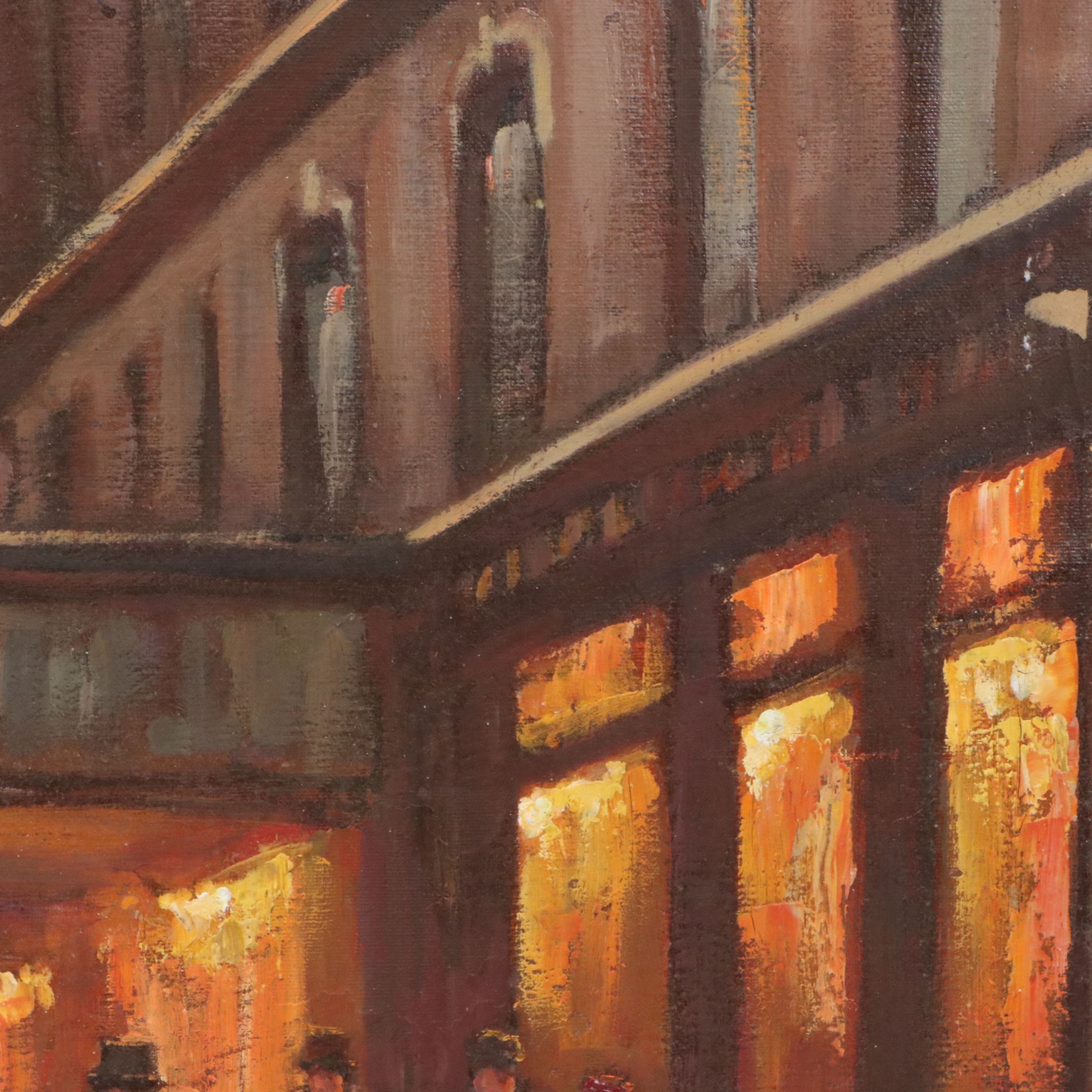 R. Owen Parisian City Scene Oil Painting, Late 20th Century