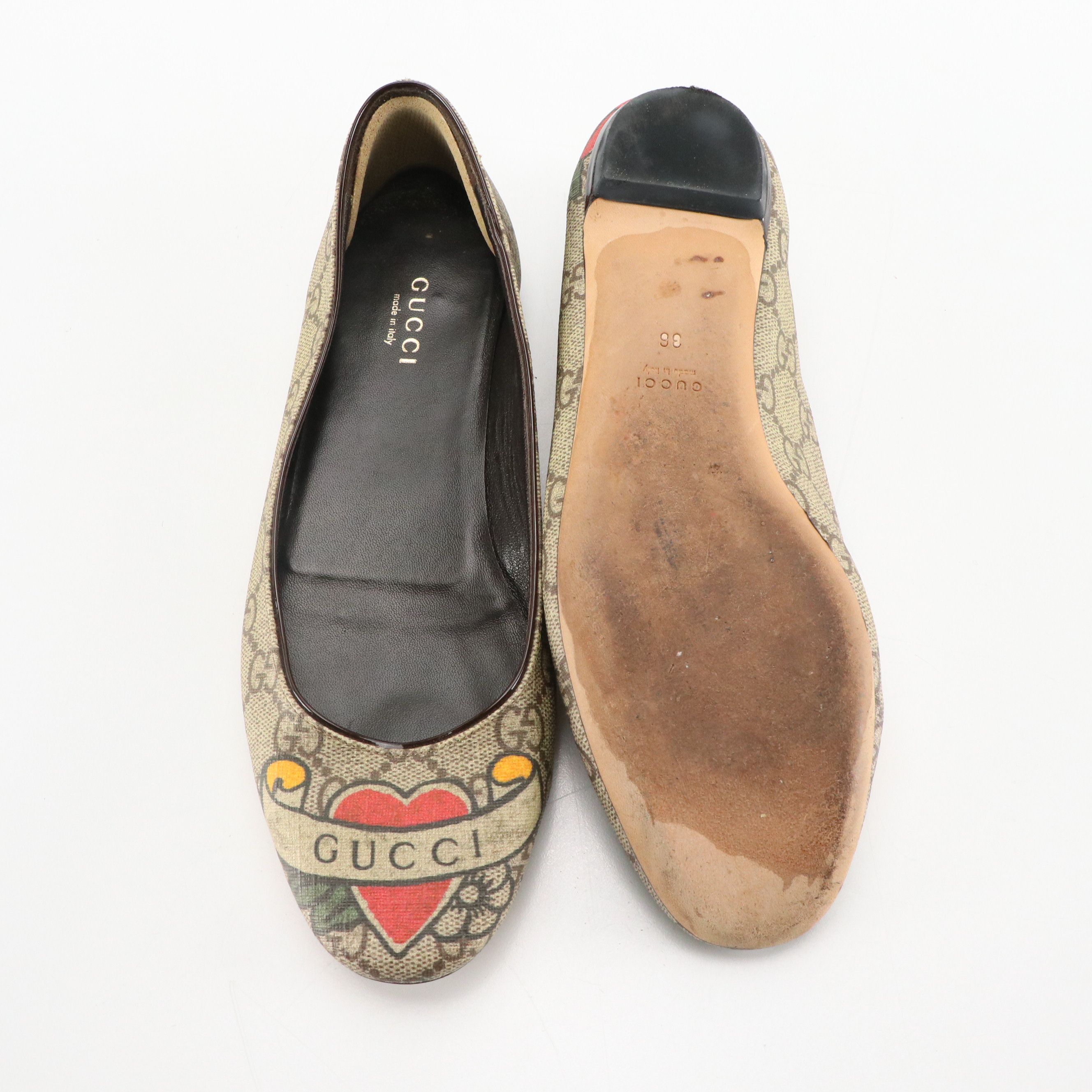 Gucci Tattoo Heart Print Ballet Flats and Horsebit Patent Leather Sandals