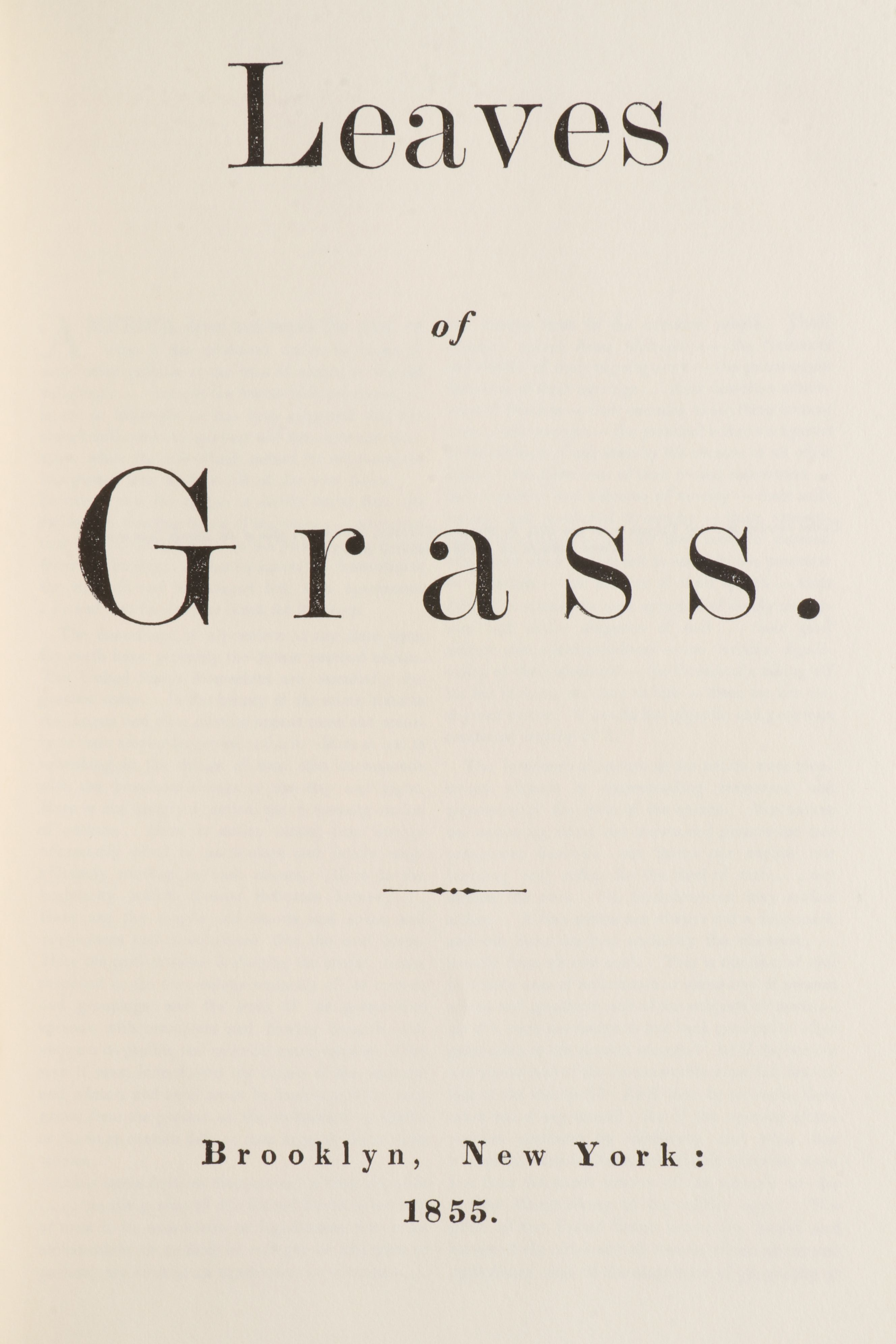 Facsimile First Edition "Leaves of Grass" by Walt Whitman, 1966