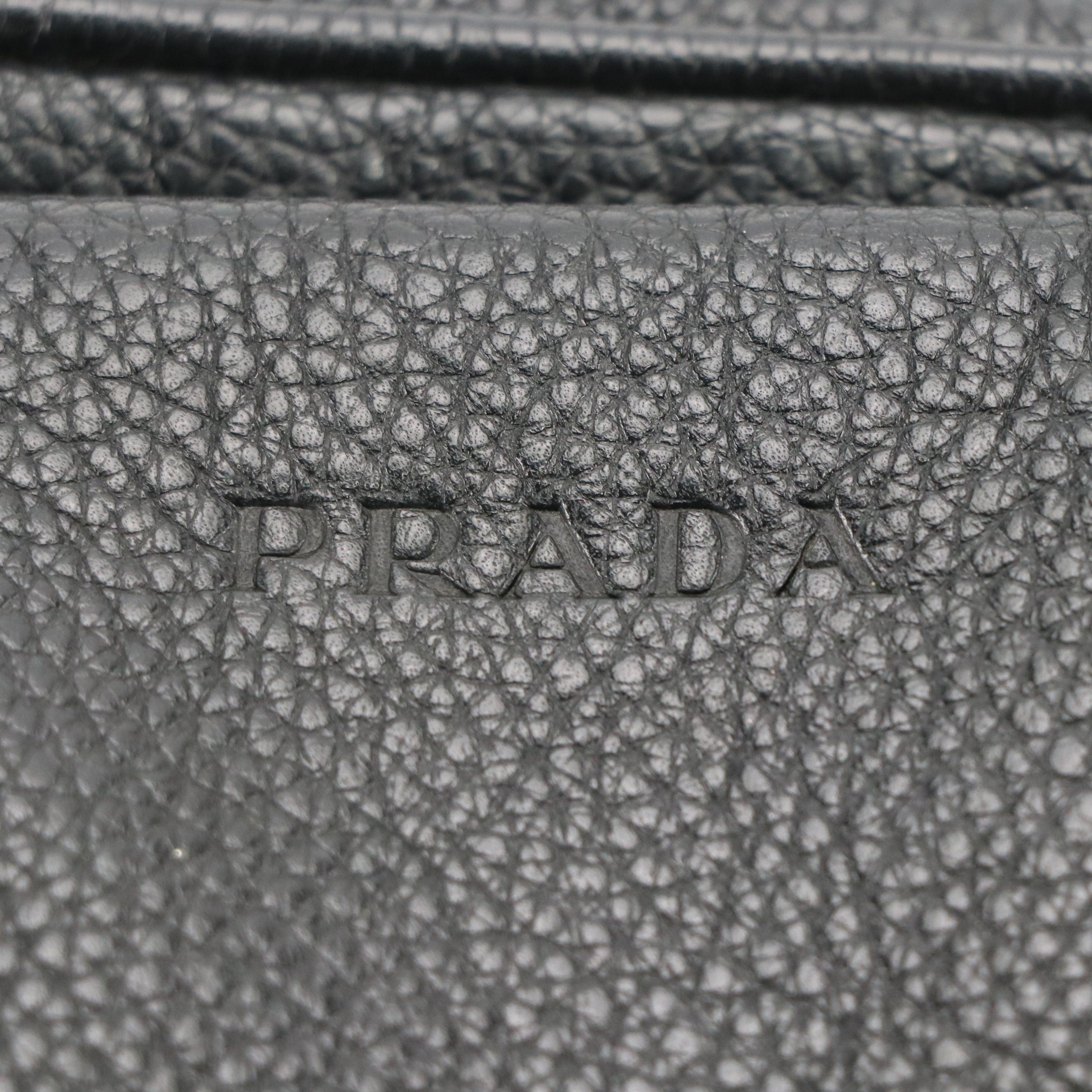 Prada Bauletto Shoulder Bag in Black Vitello Daino Leather