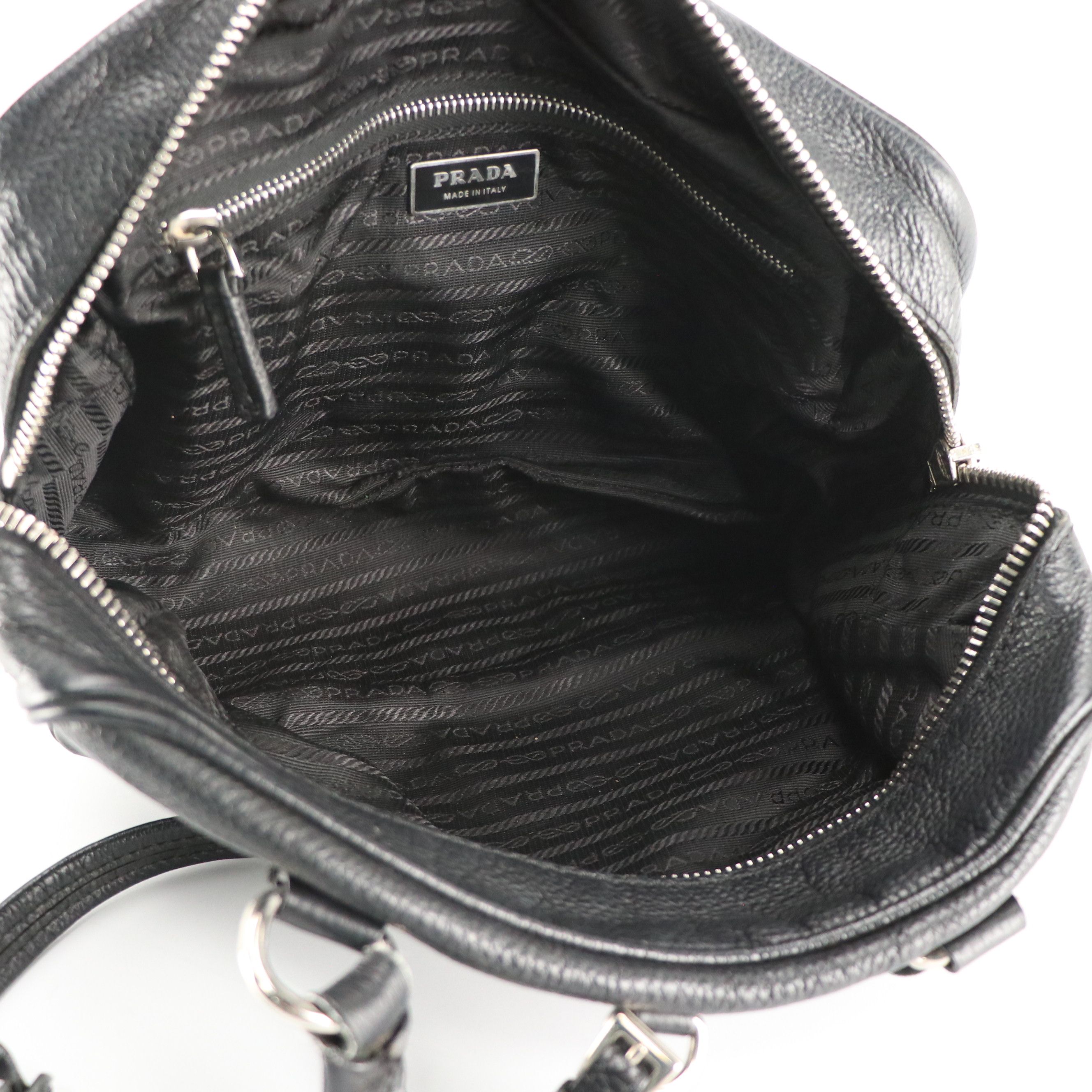 Prada Bauletto Shoulder Bag in Black Vitello Daino Leather