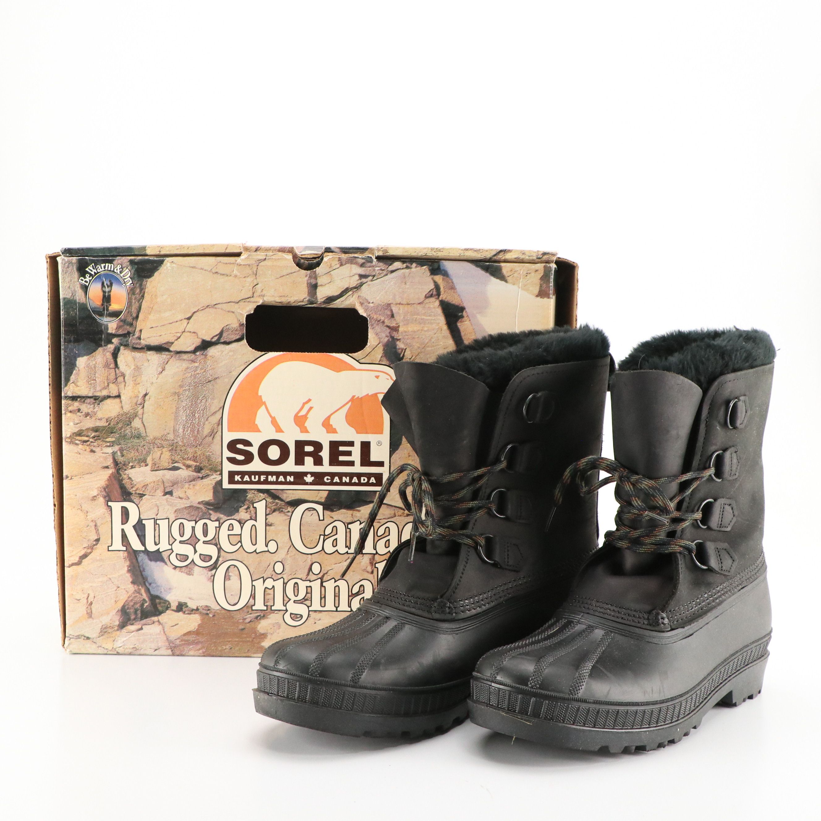 Men's Sorel "Badger" Black Rubber Weatherproof Boots, With Box
