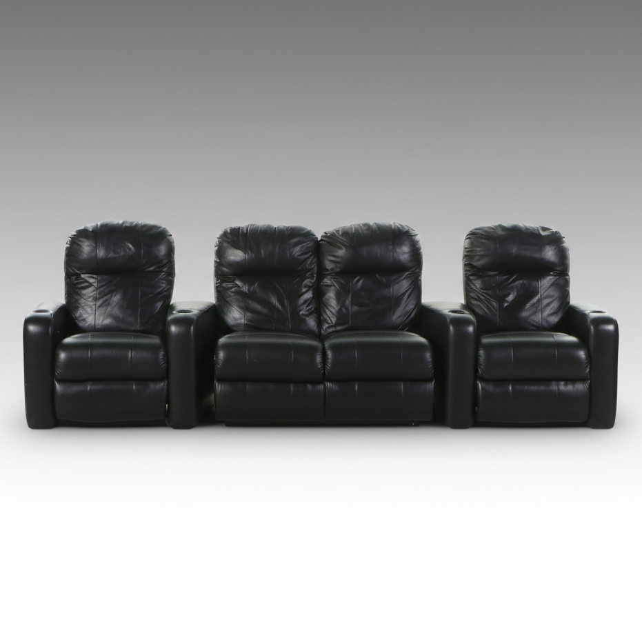 Black Leather Four-Piece Power Reclining Home Theater Seating Suite