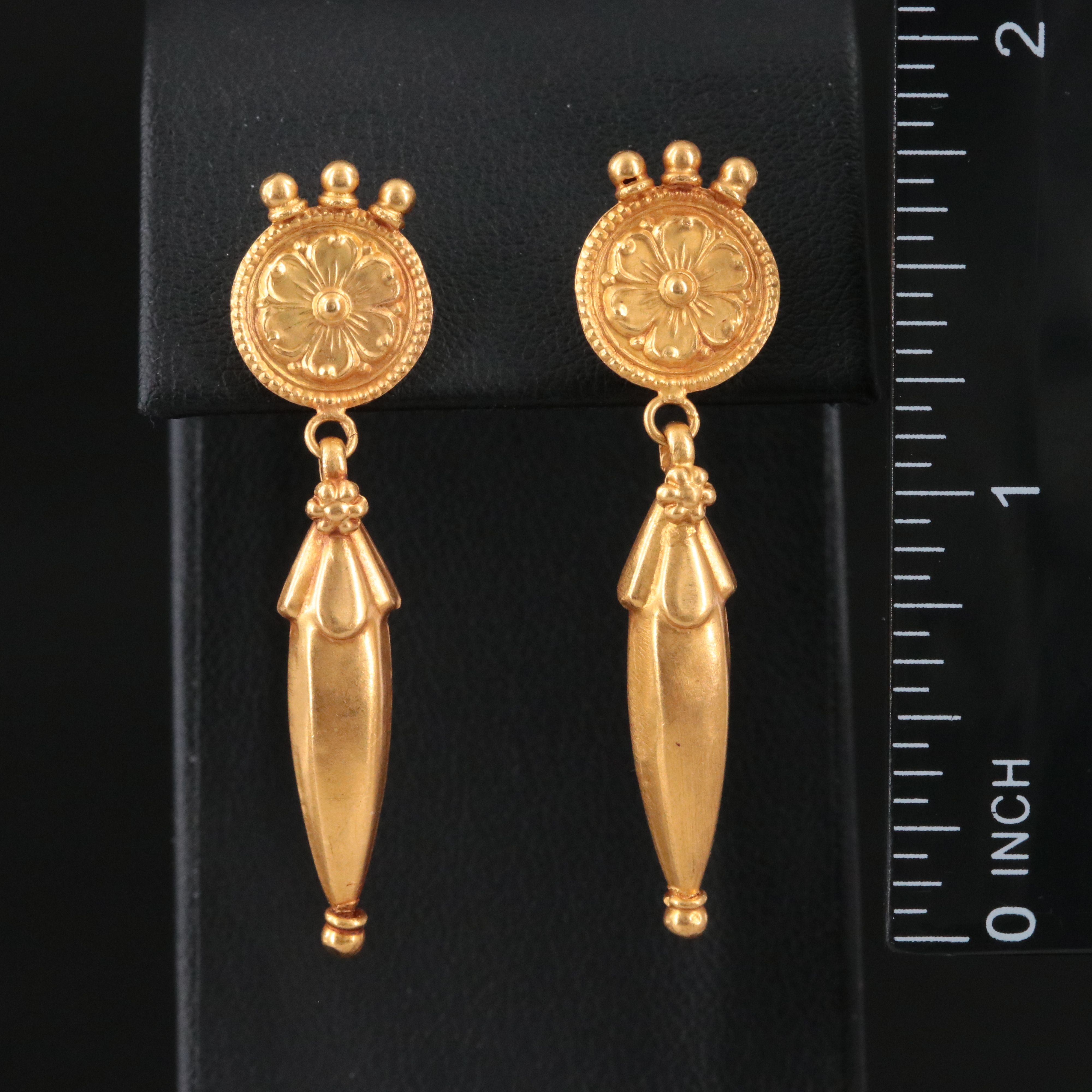 22K Torpedo Earrings with Rosette Discs