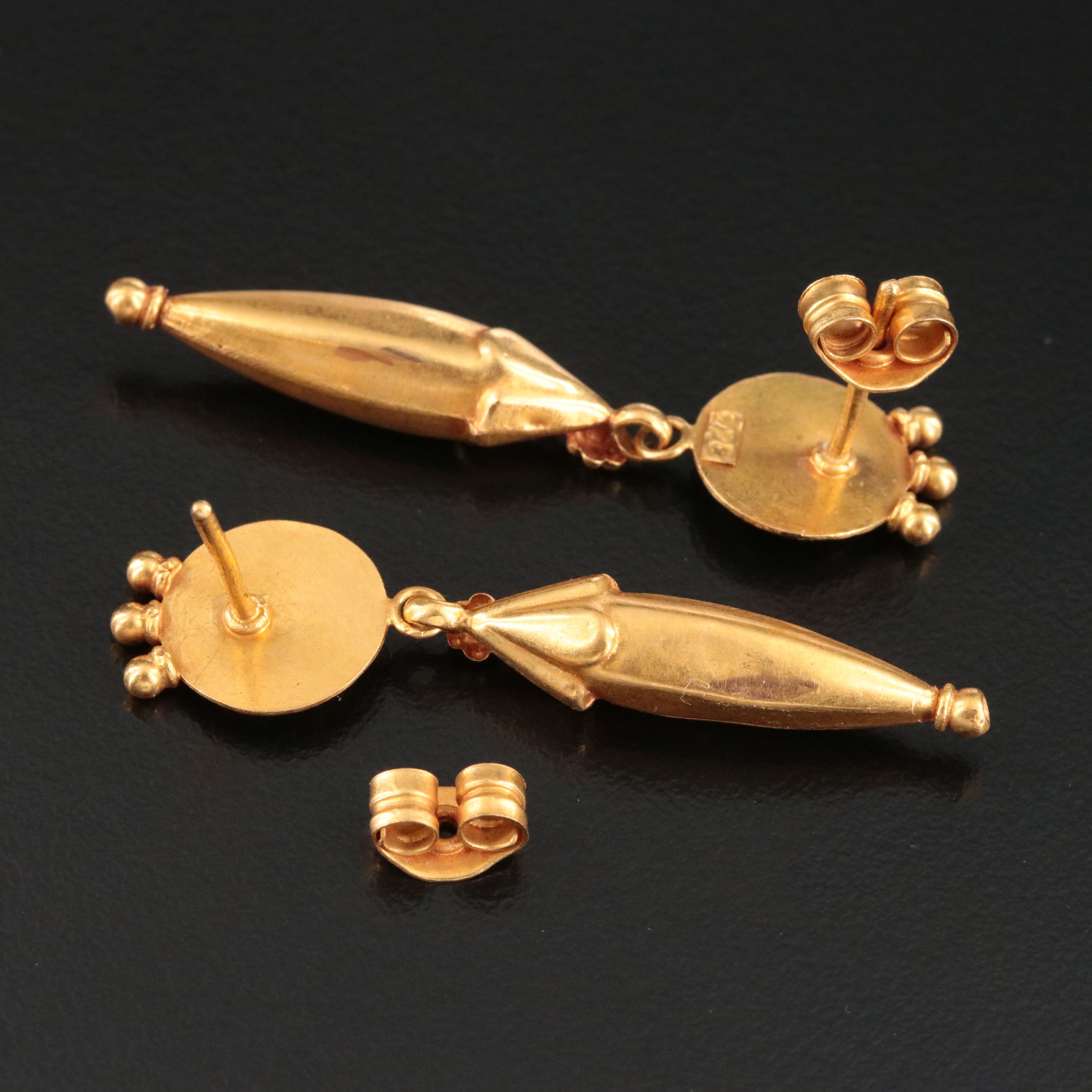 22K Torpedo Earrings with Rosette Discs