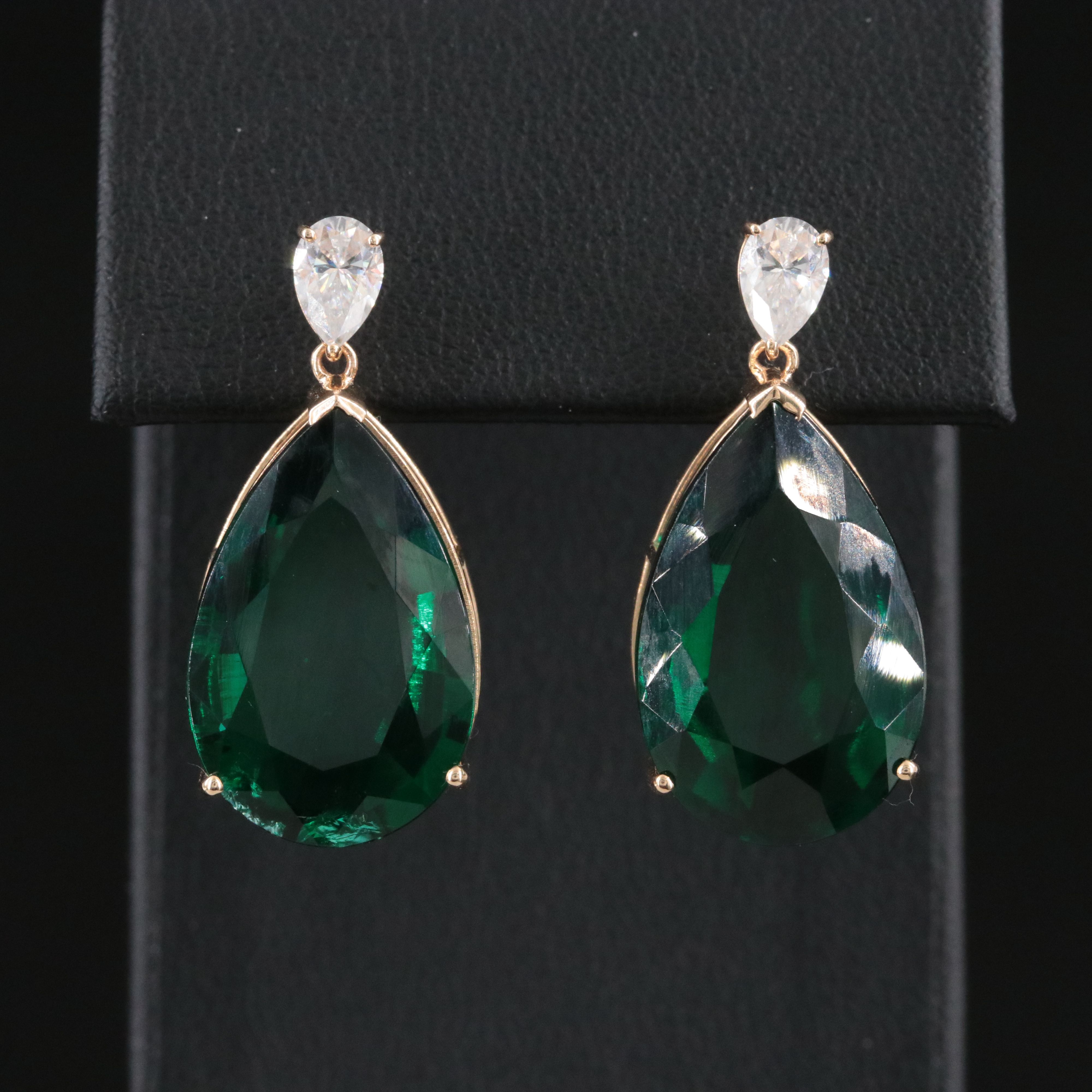 14K 16.96 CTW Lab Grown Emerald and Moissanite Earrings