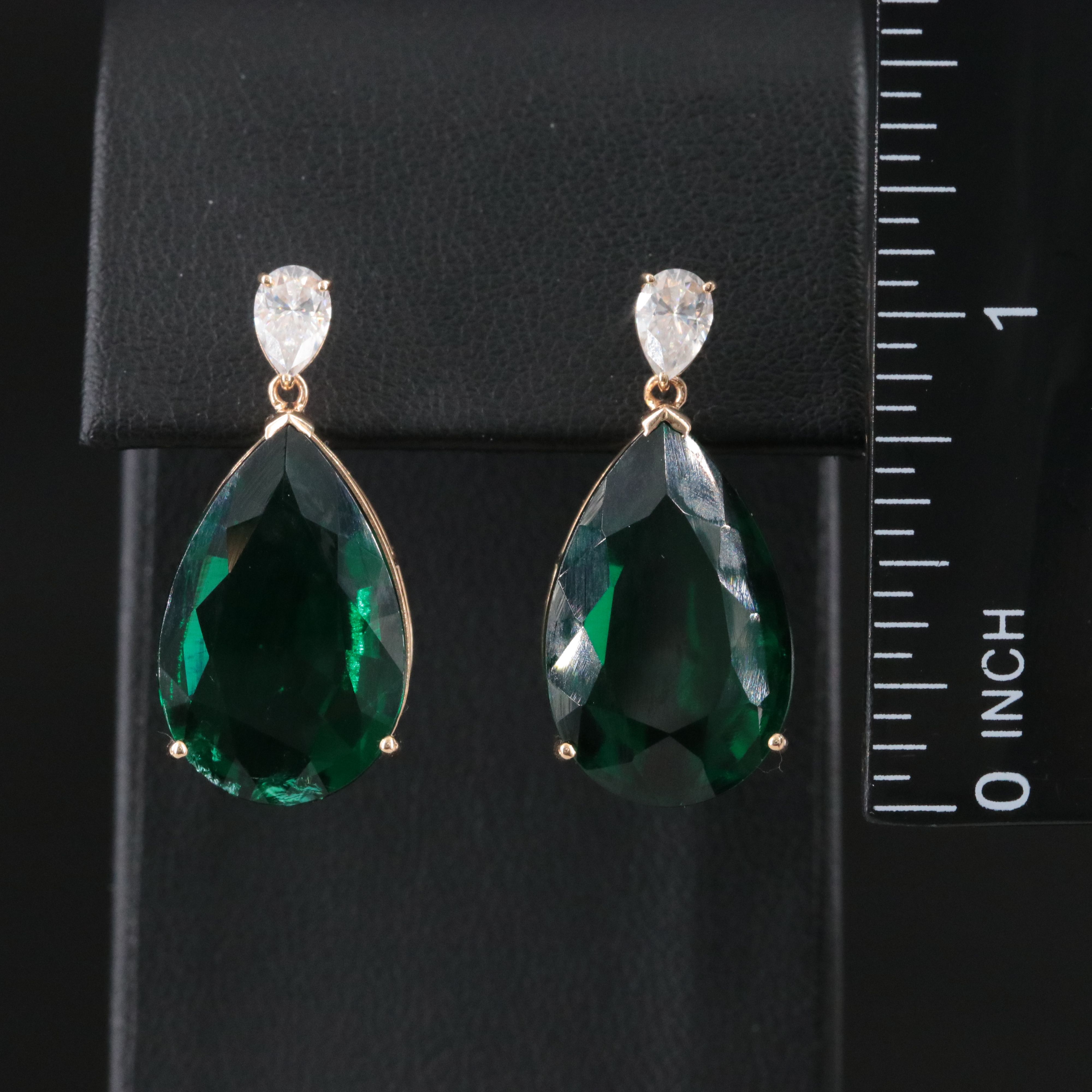 14K 16.96 CTW Lab Grown Emerald and Moissanite Earrings