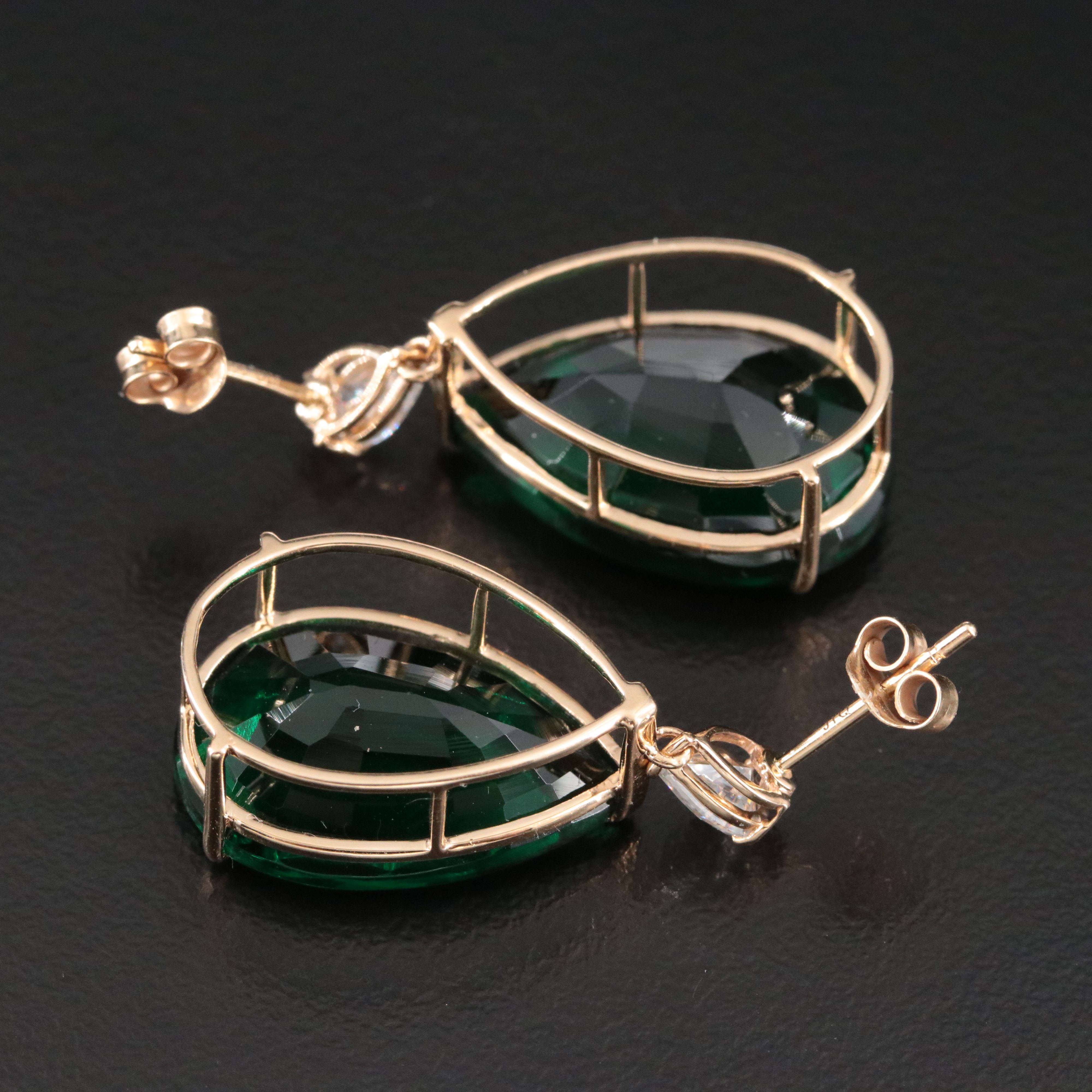 14K 16.96 CTW Lab Grown Emerald and Moissanite Earrings