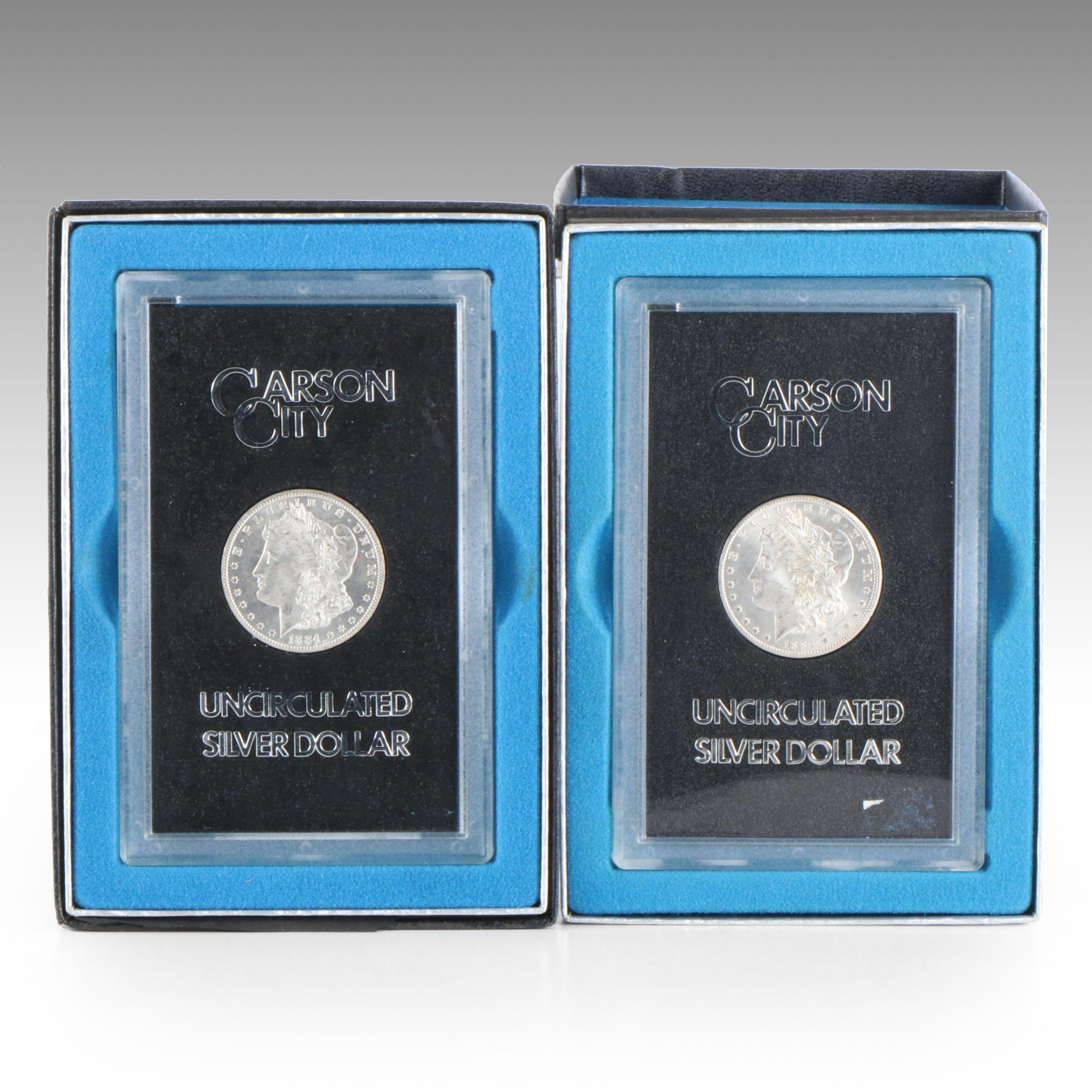 Two Uncirculated 1884-CC GSA Morgan Silver Dollars