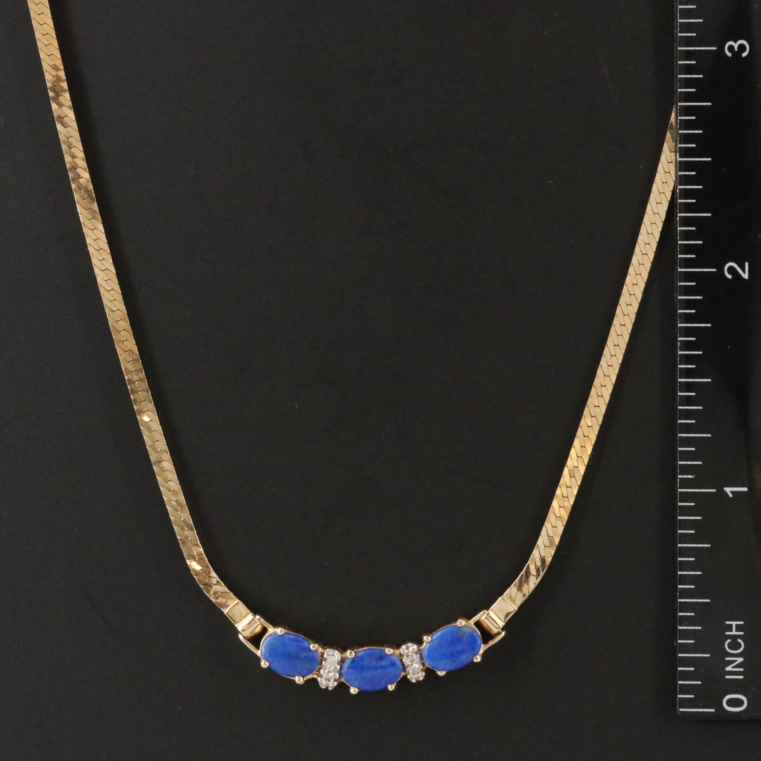 14K Lapis Lazuli and Diamond Contoured Bar Necklace