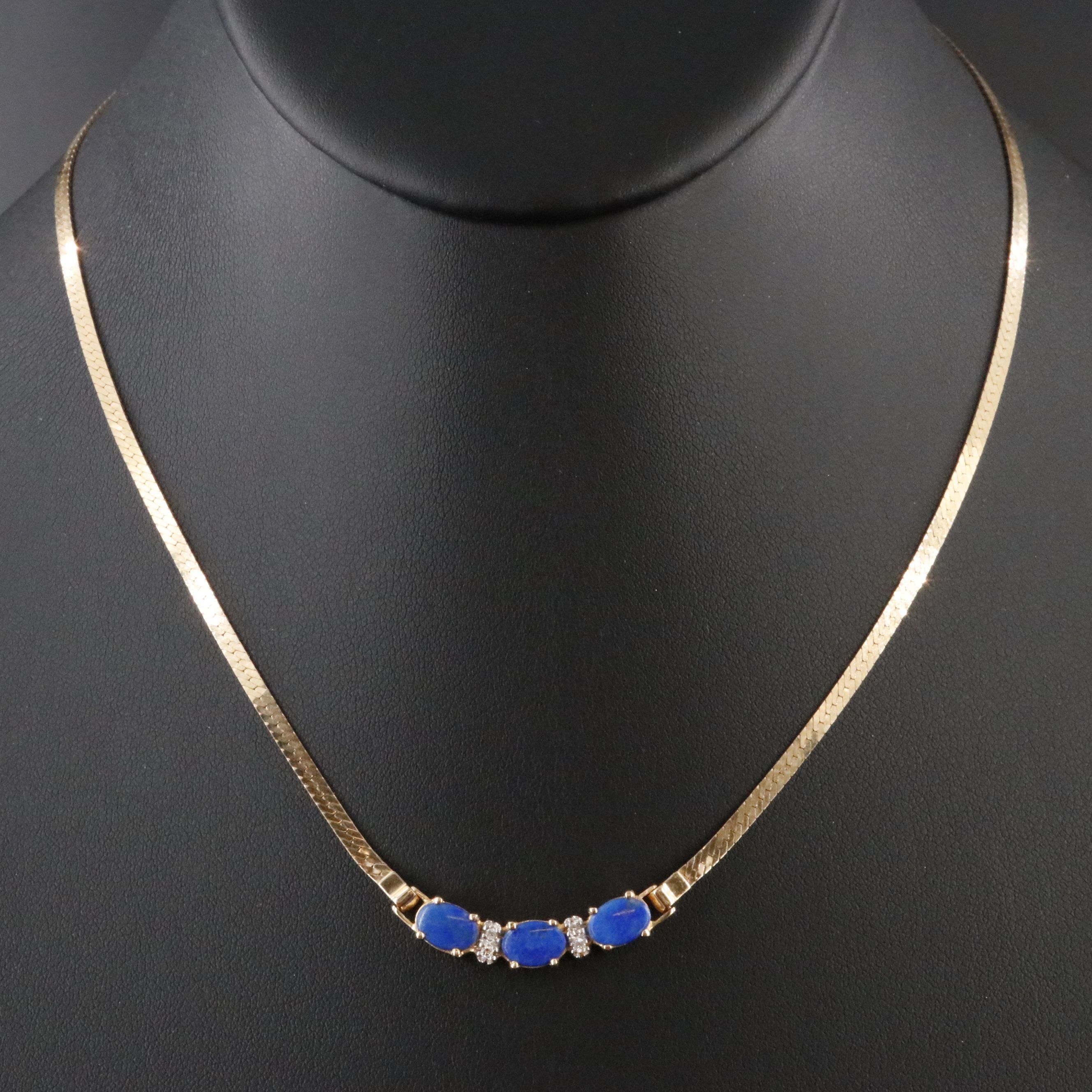 14K Lapis Lazuli and Diamond Contoured Bar Necklace