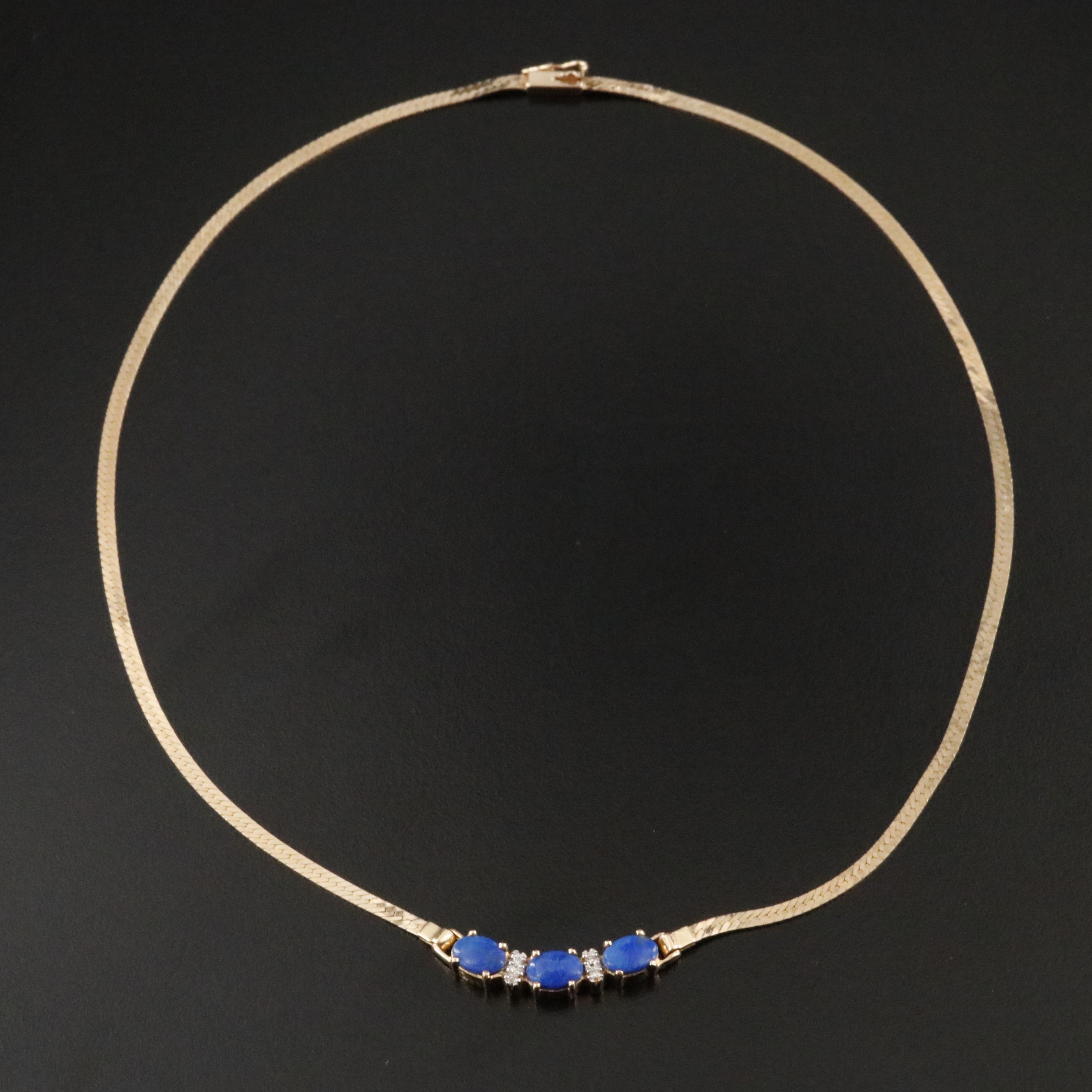 14K Lapis Lazuli and Diamond Contoured Bar Necklace