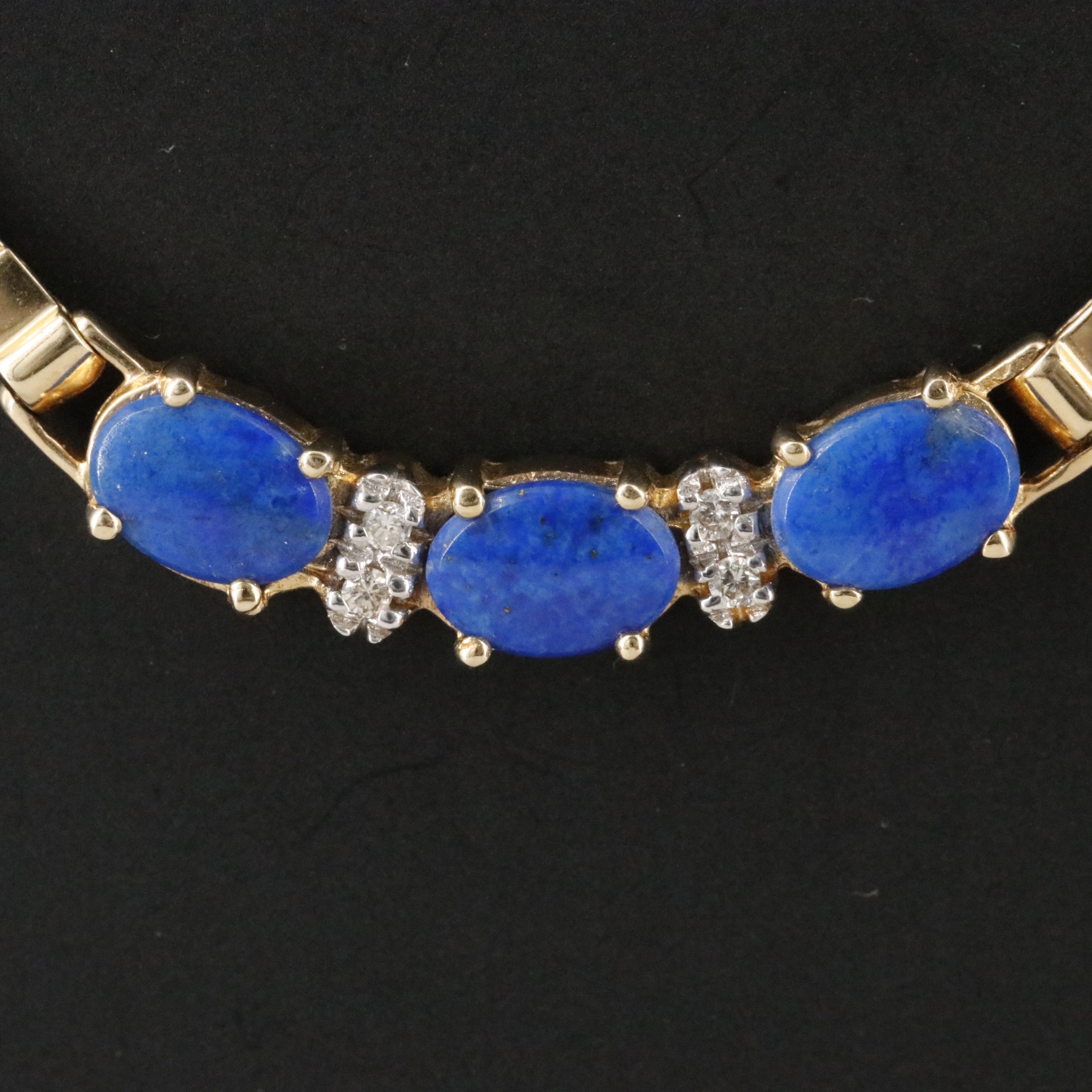 14K Lapis Lazuli and Diamond Contoured Bar Necklace