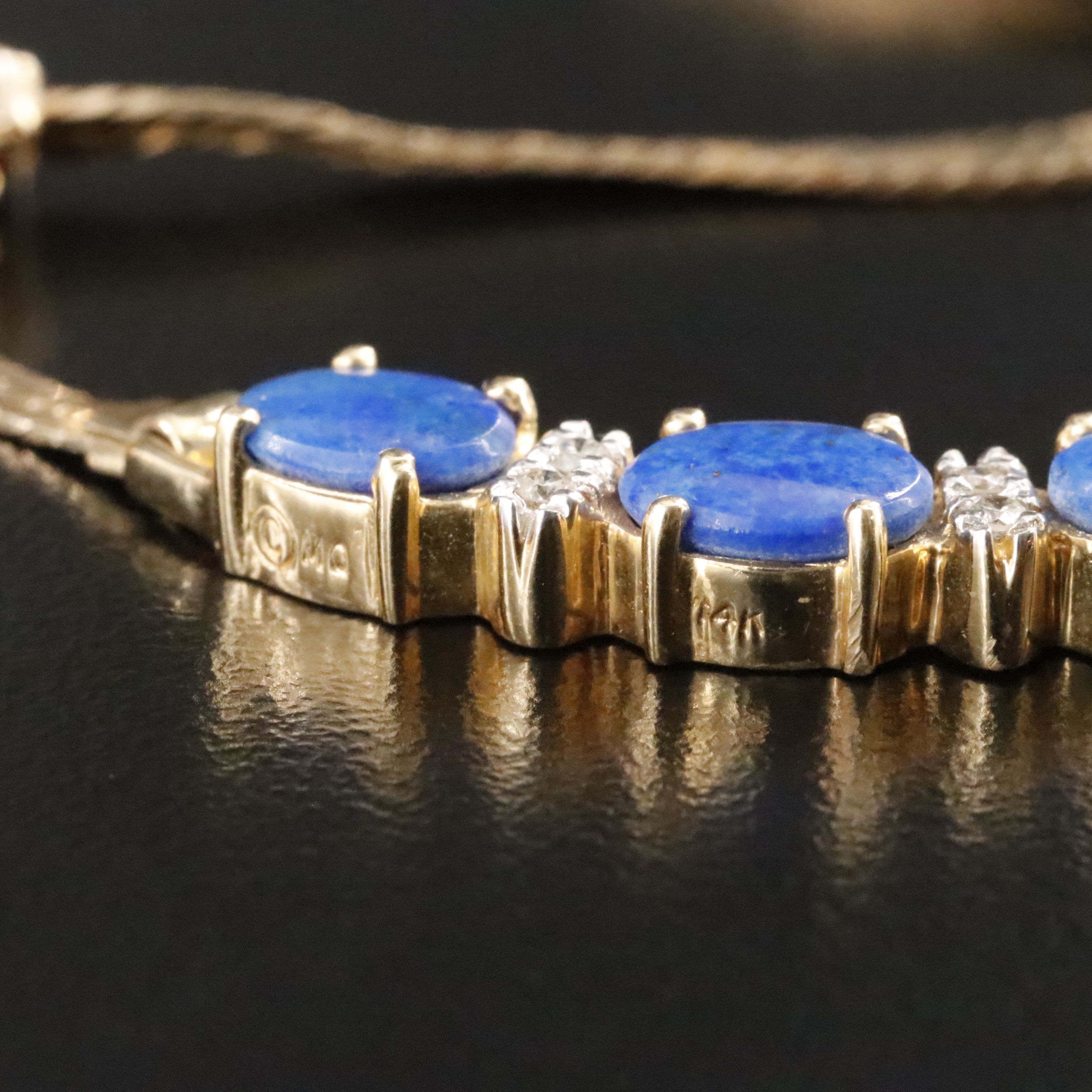 14K Lapis Lazuli and Diamond Contoured Bar Necklace