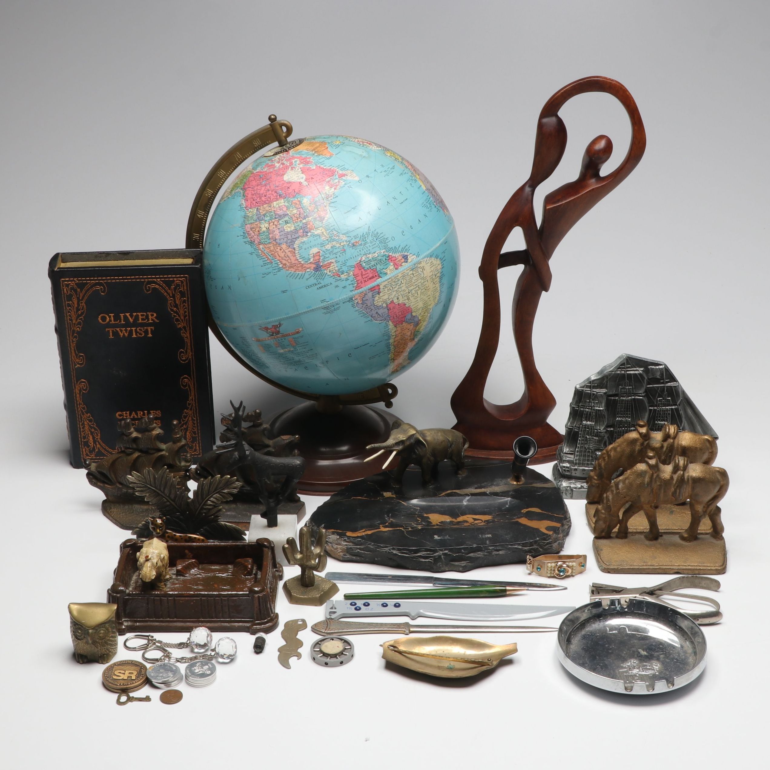 "Oliver Twist" Faux Book Box with Sculptures, Bookends and More Office Décor