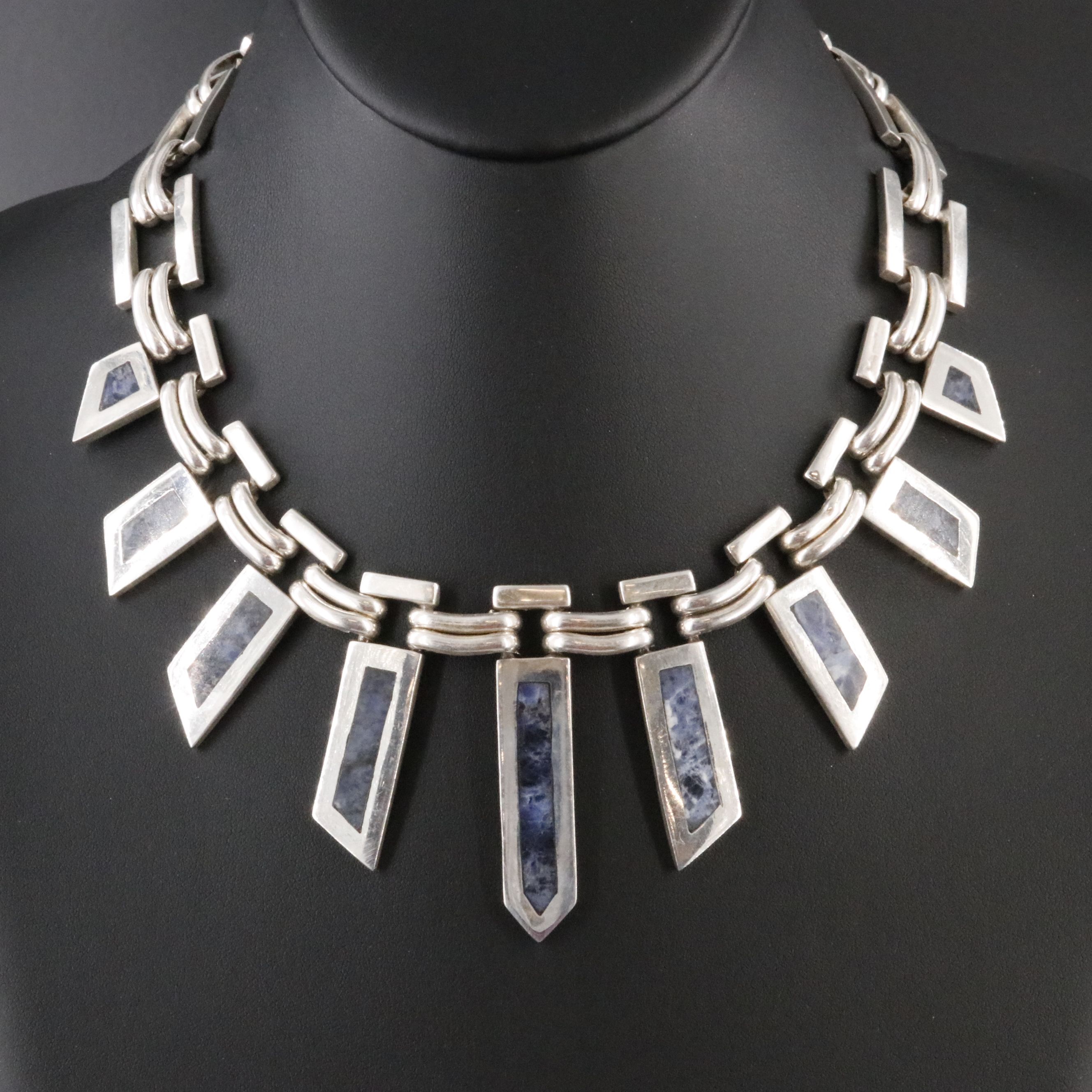 Mexican Modernist 950 Silver Sodalite Necklace