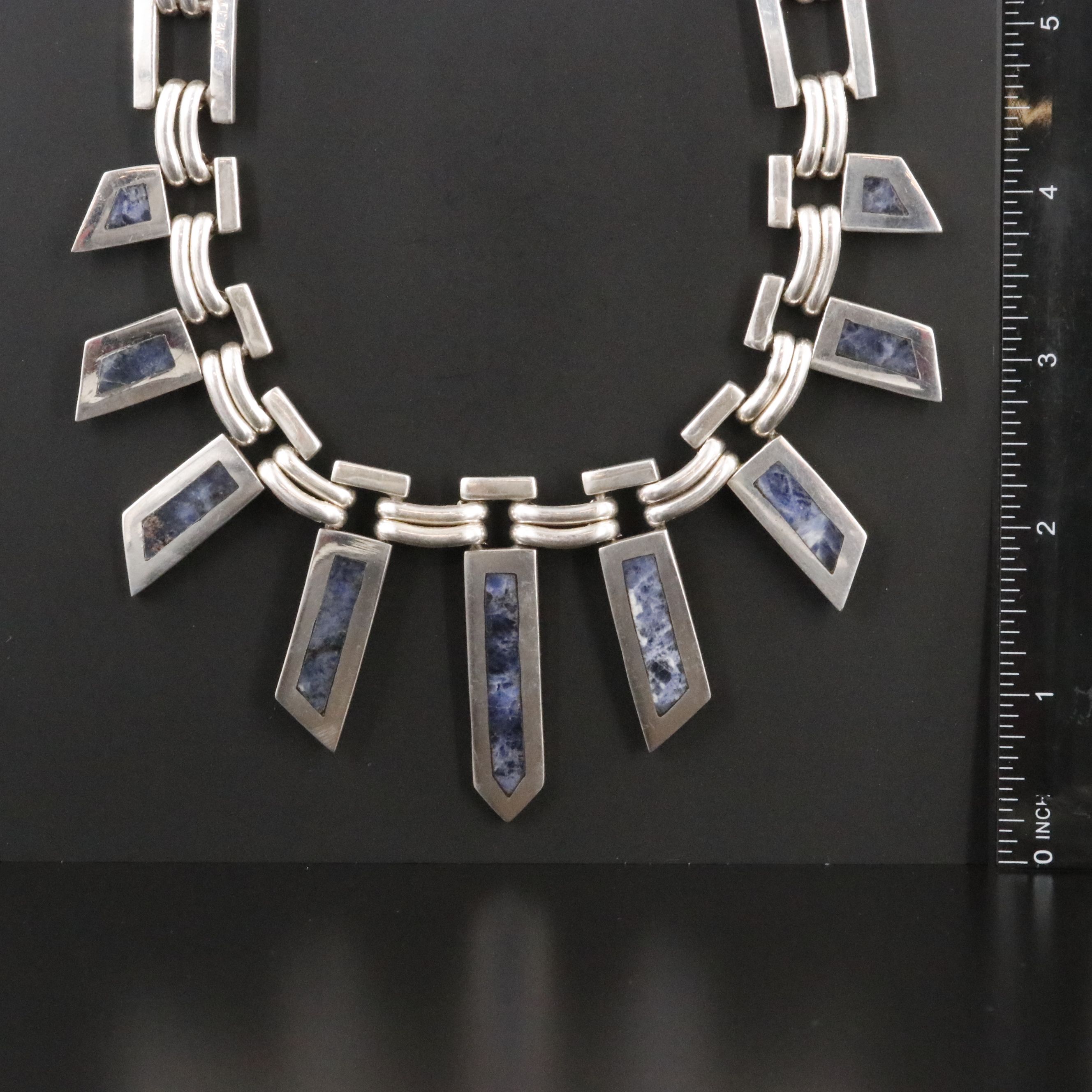 Mexican Modernist 950 Silver Sodalite Necklace