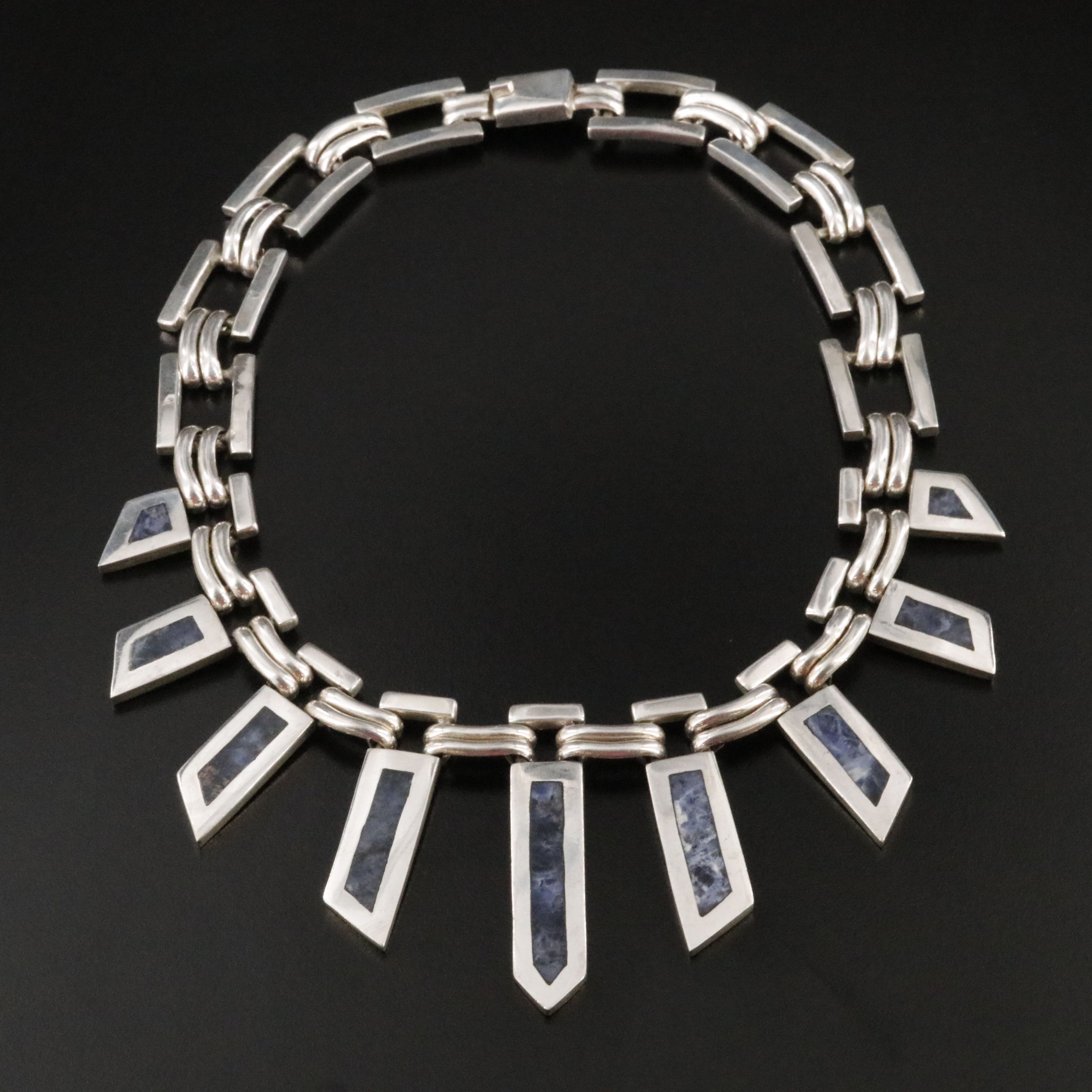 Mexican Modernist 950 Silver Sodalite Necklace