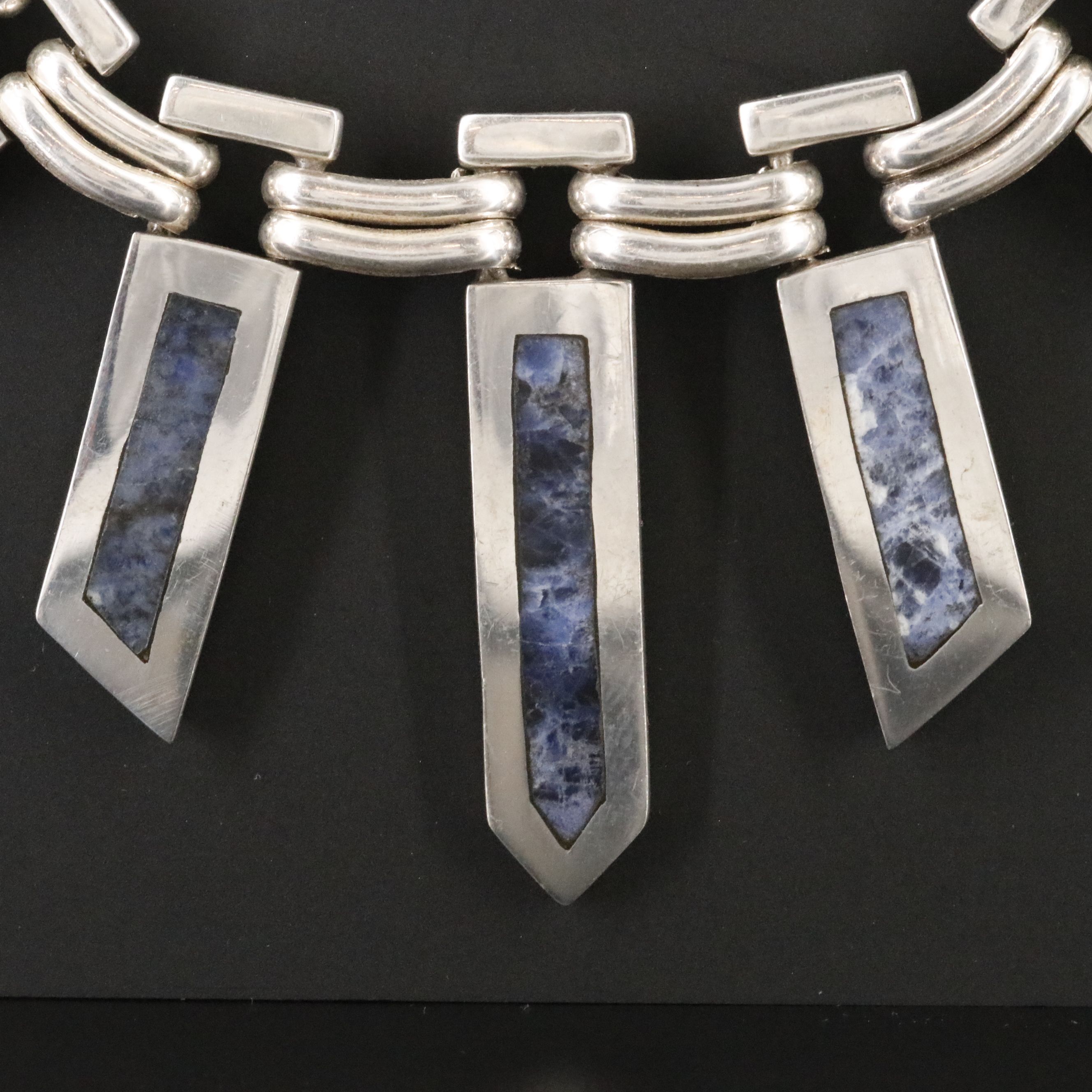 Mexican Modernist 950 Silver Sodalite Necklace