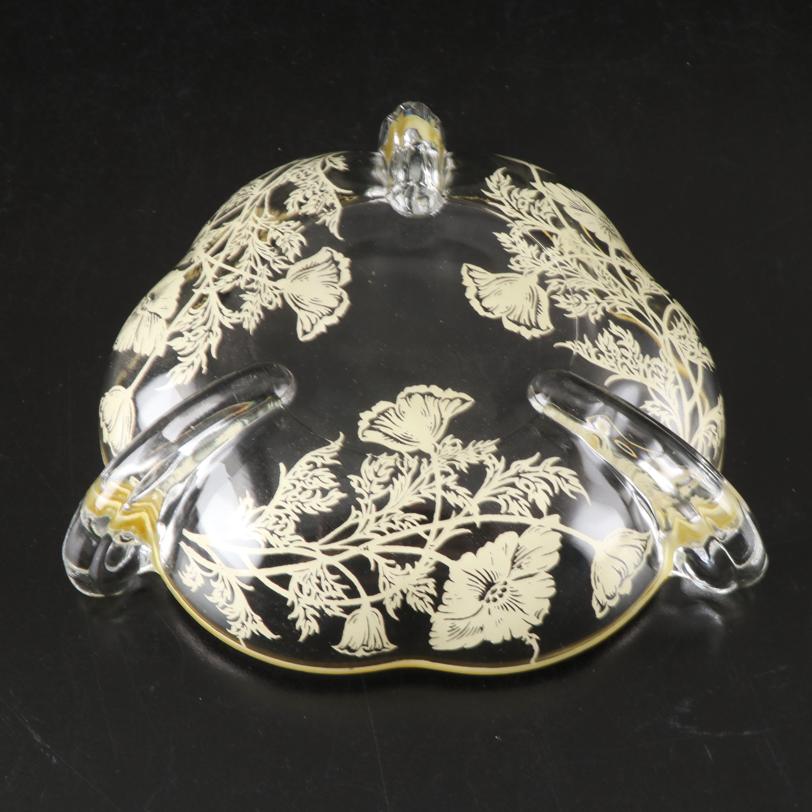 Floral Silver Overlay Glass Serveware, Mid-20th Century