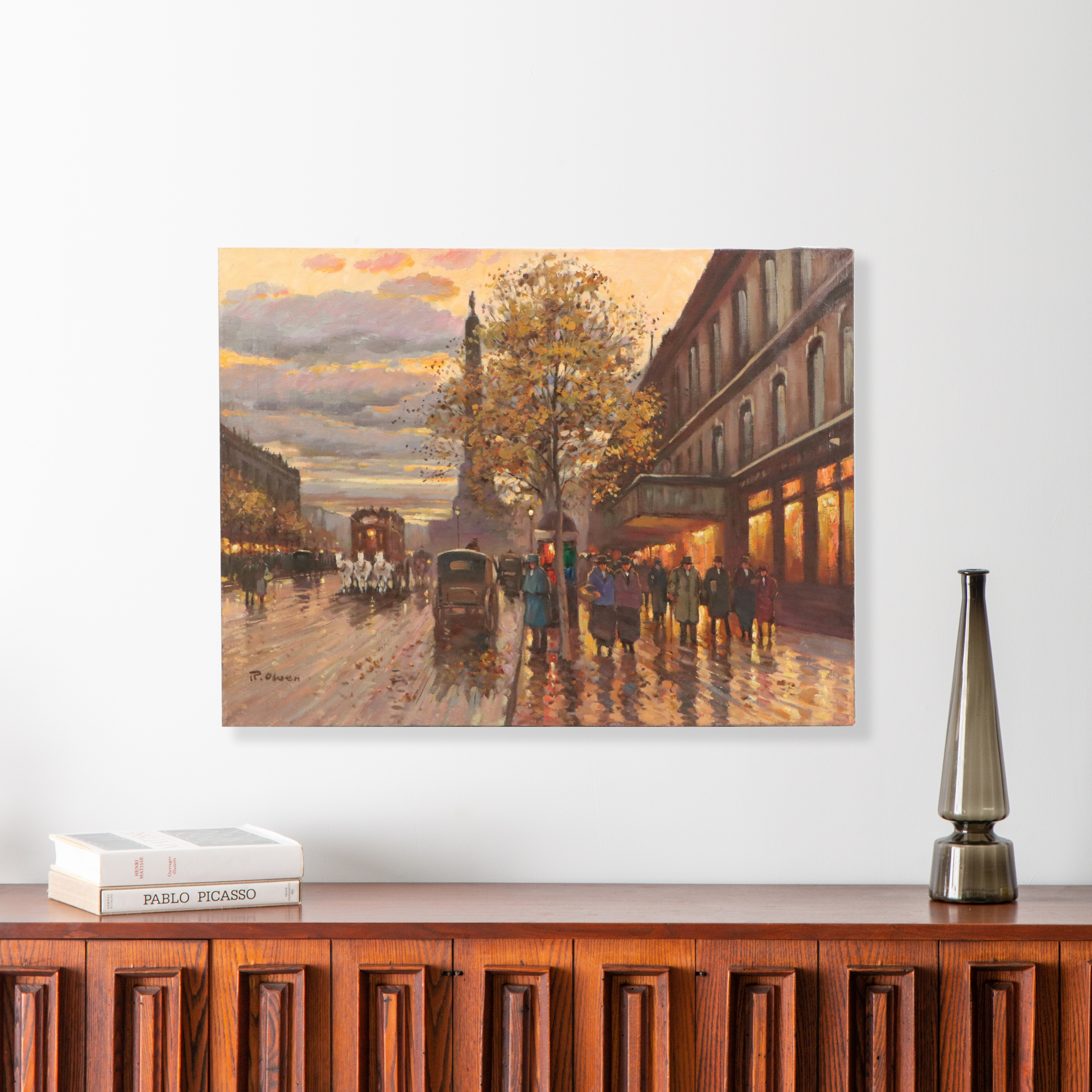 R. Owen Parisian City Scene Oil Painting, Late 20th Century