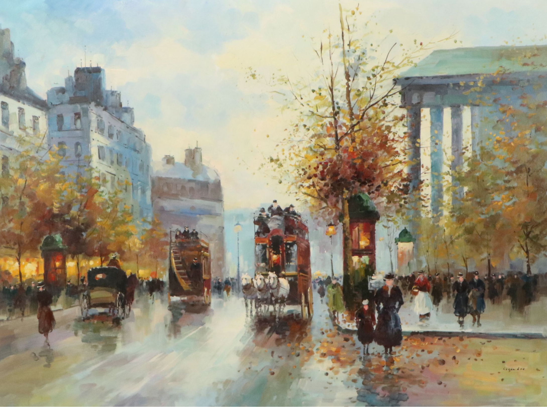 Oil Master Copy of Edouard Cortès "Place de la Madeleine," 21st Century