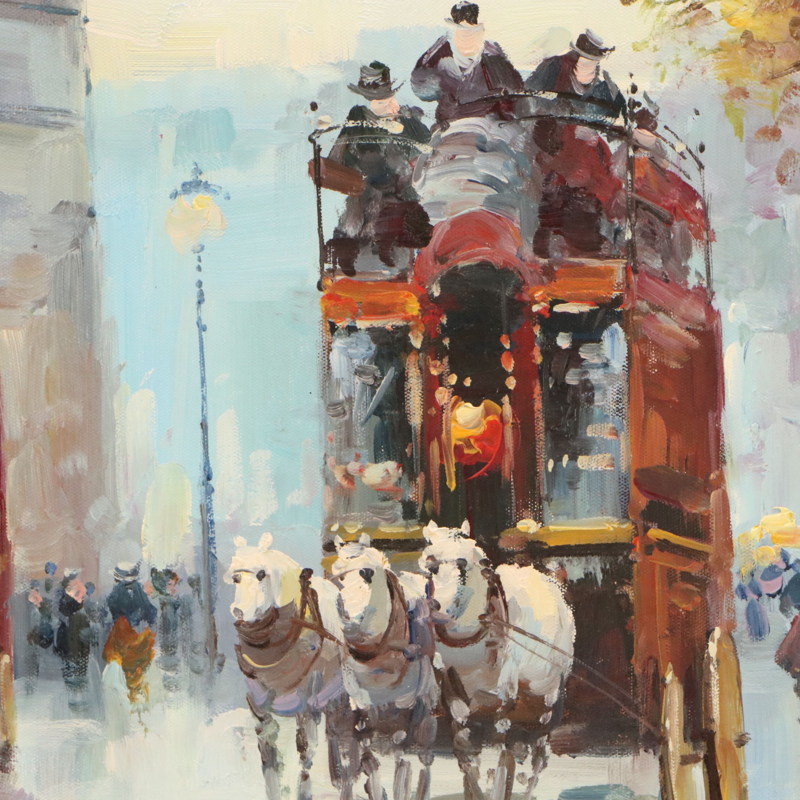 Oil Master Copy of Edouard Cortès "Place de la Madeleine," 21st Century