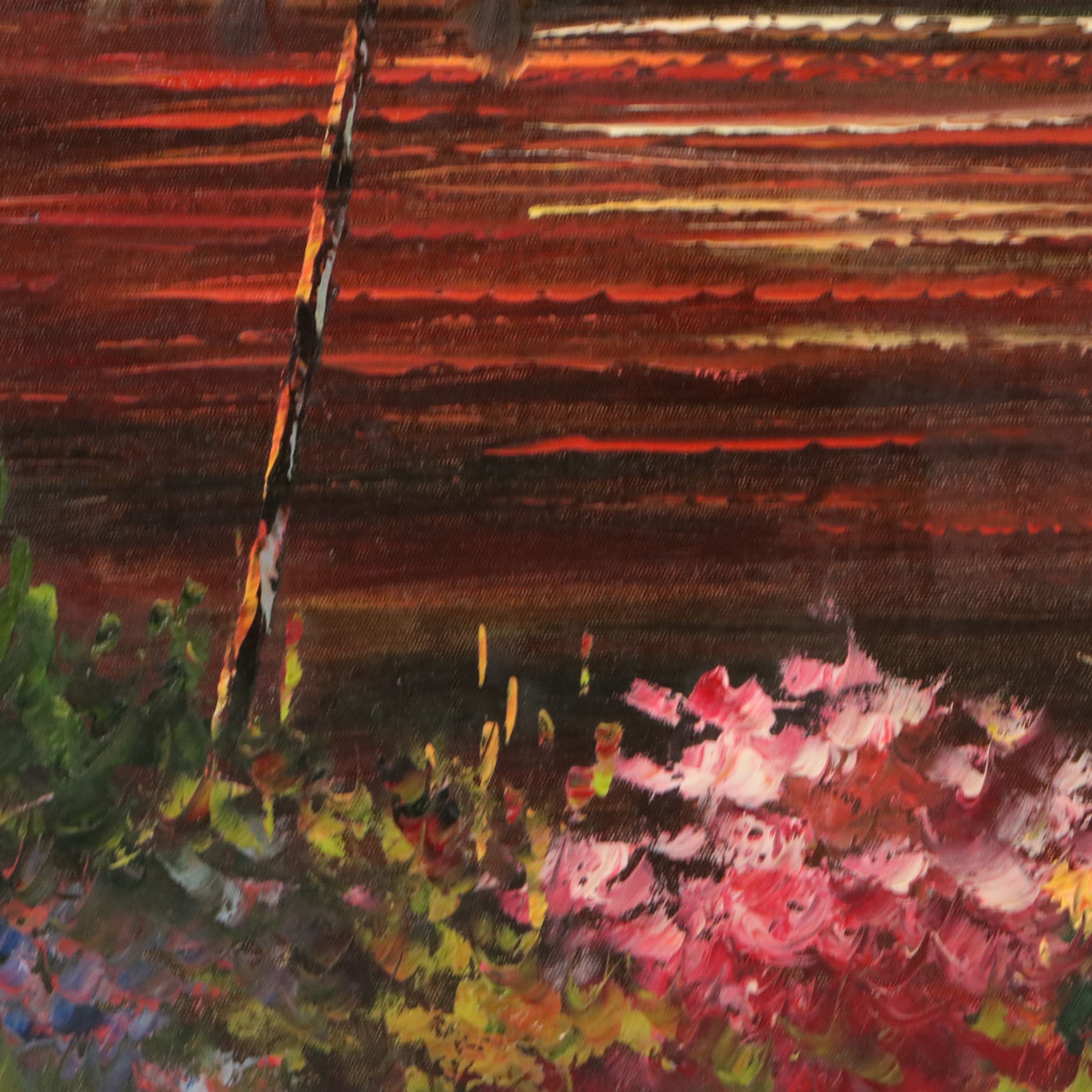 Oil Painting of Mediterranean Coastal Sunset, 21st Century