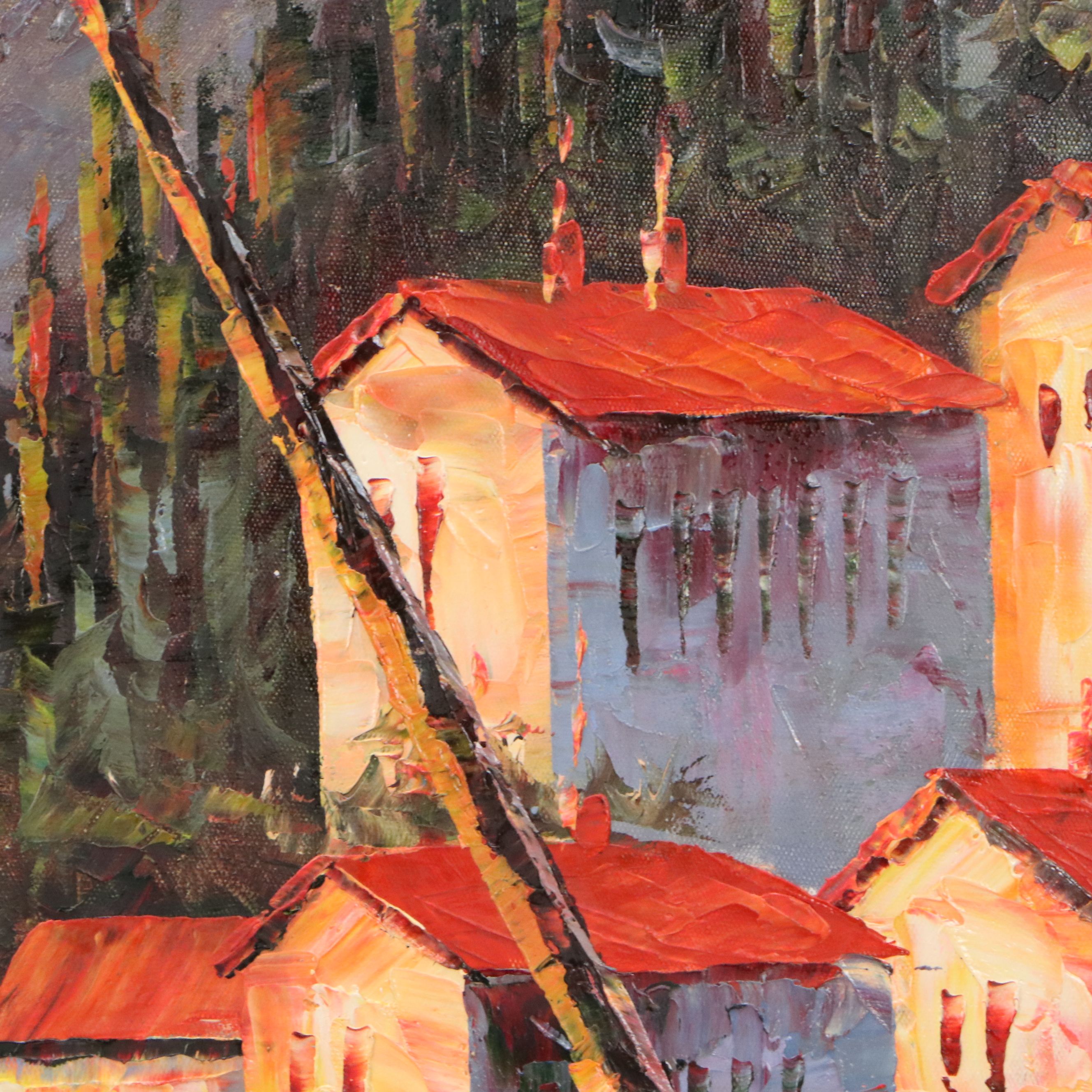 Oil Painting of Mediterranean Coastal Sunset, 21st Century