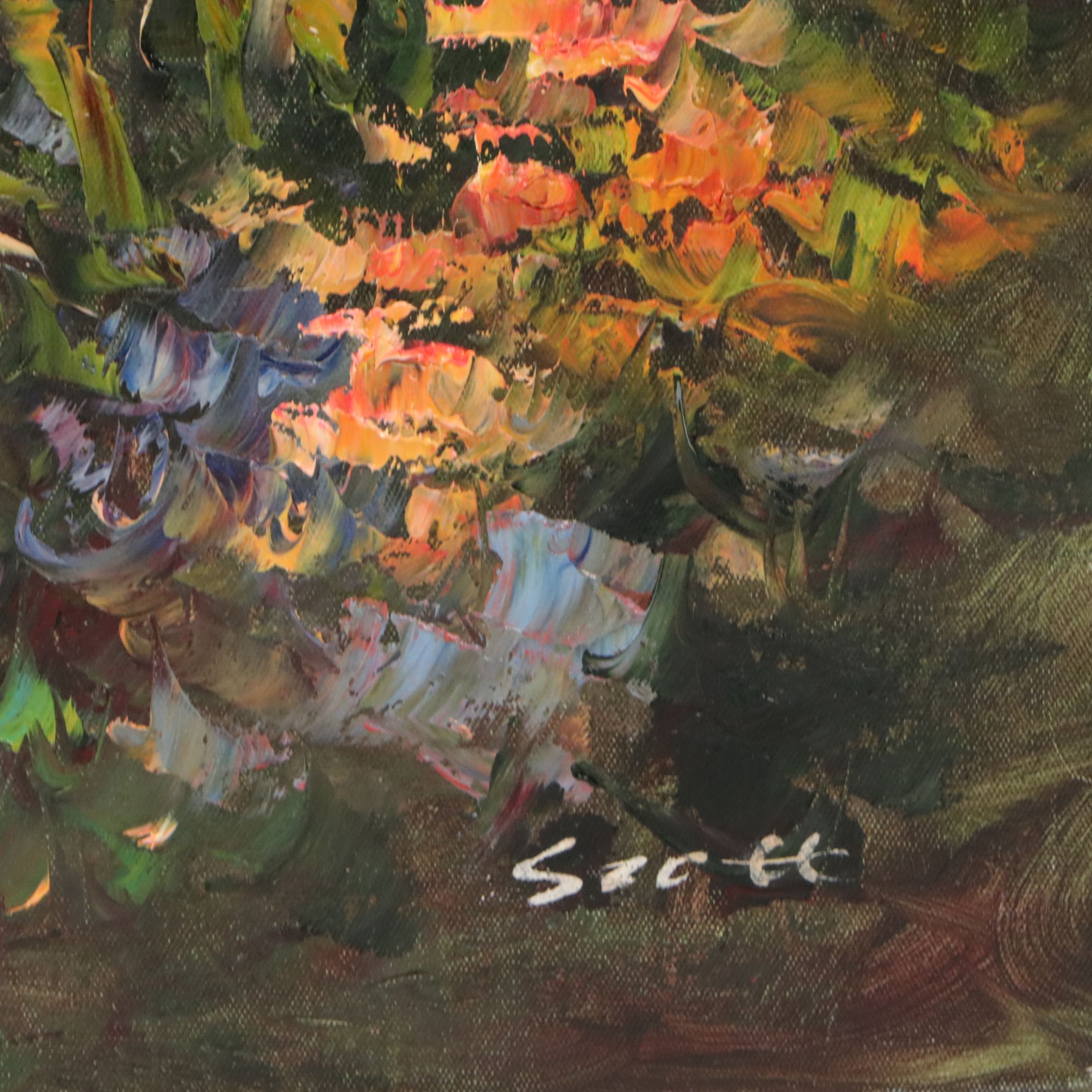 Oil Painting of Mediterranean Coastal Sunset, 21st Century