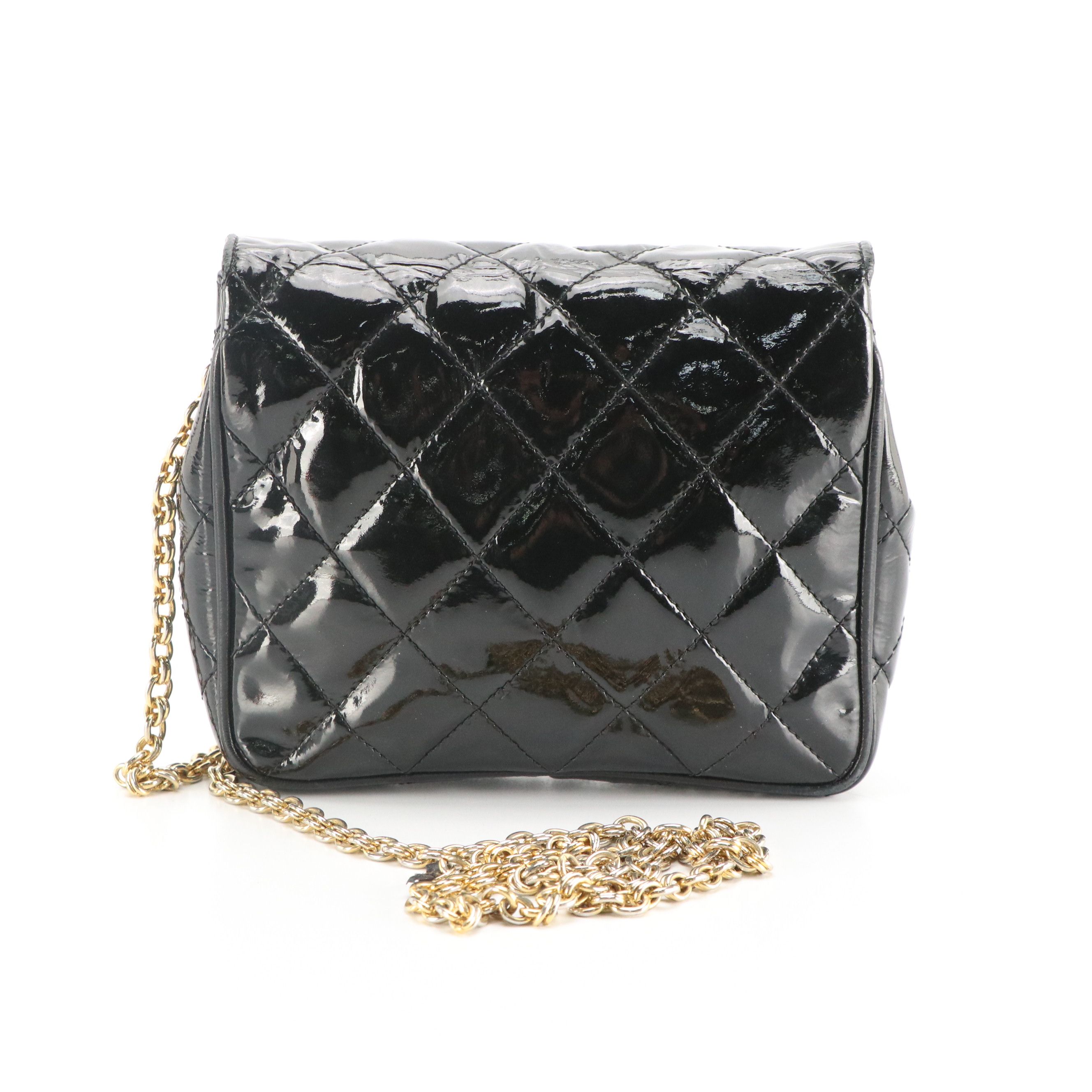Chanel Vintage Small Flap Shoulder Bag in Black Quilted Patent Leather