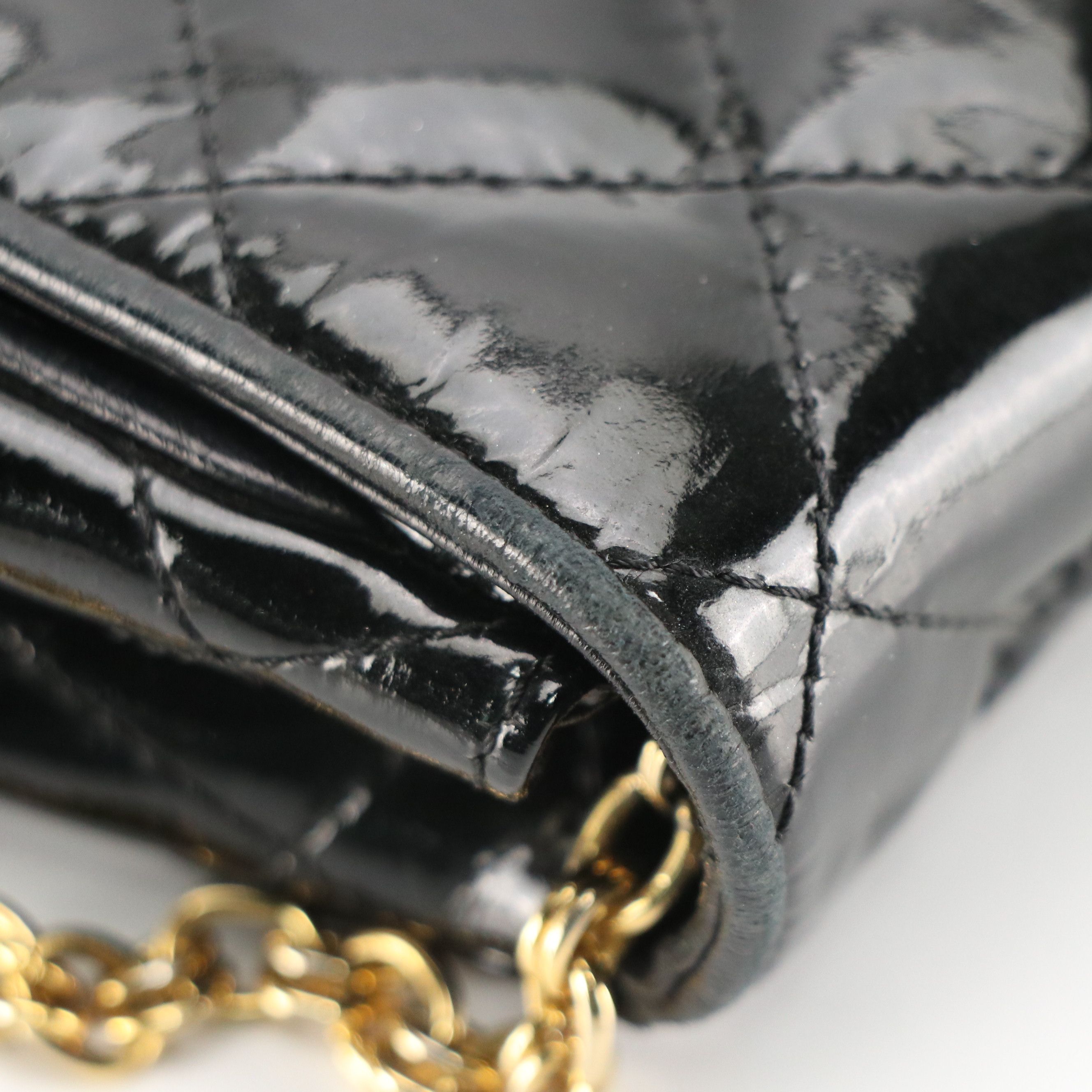 Chanel Vintage Small Flap Shoulder Bag in Black Quilted Patent Leather