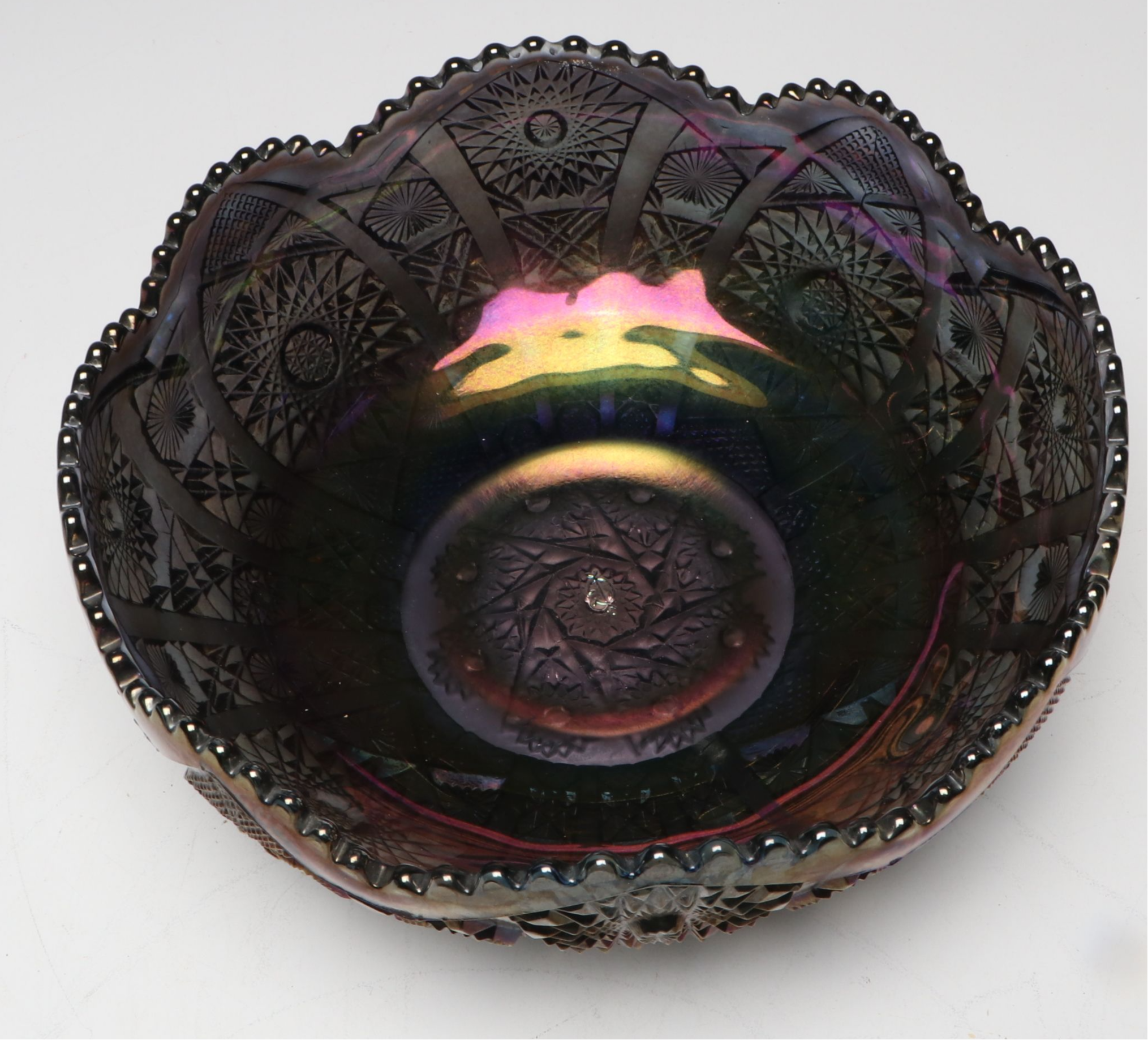 Imperial Sawtooth Rim Carnival Glass Bowl with Other Sugar Bowl