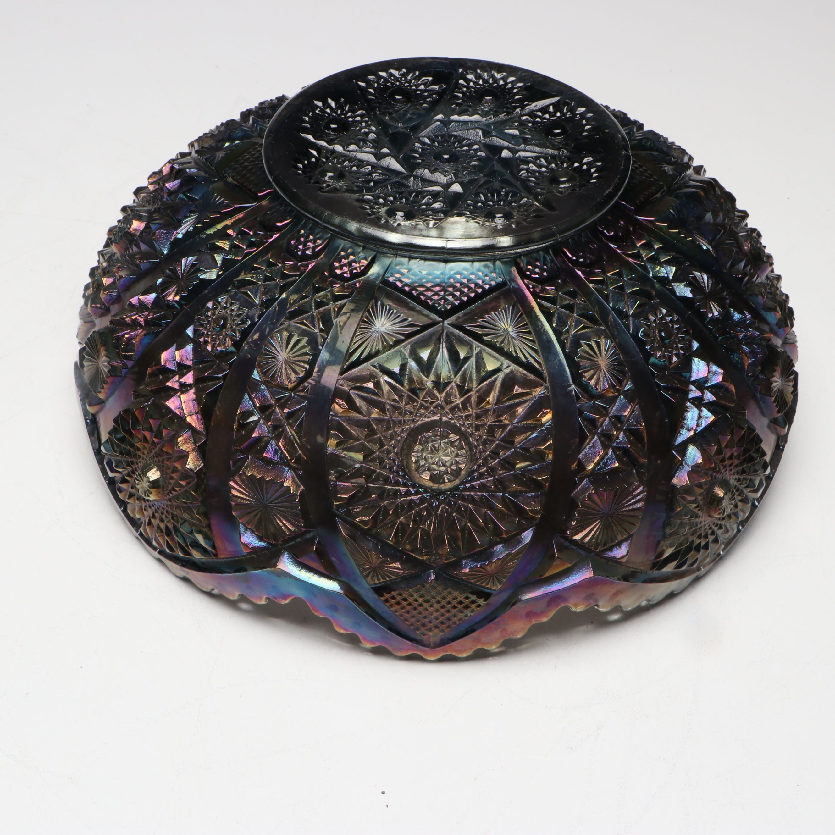 Imperial Sawtooth Rim Carnival Glass Bowl with Other Sugar Bowl