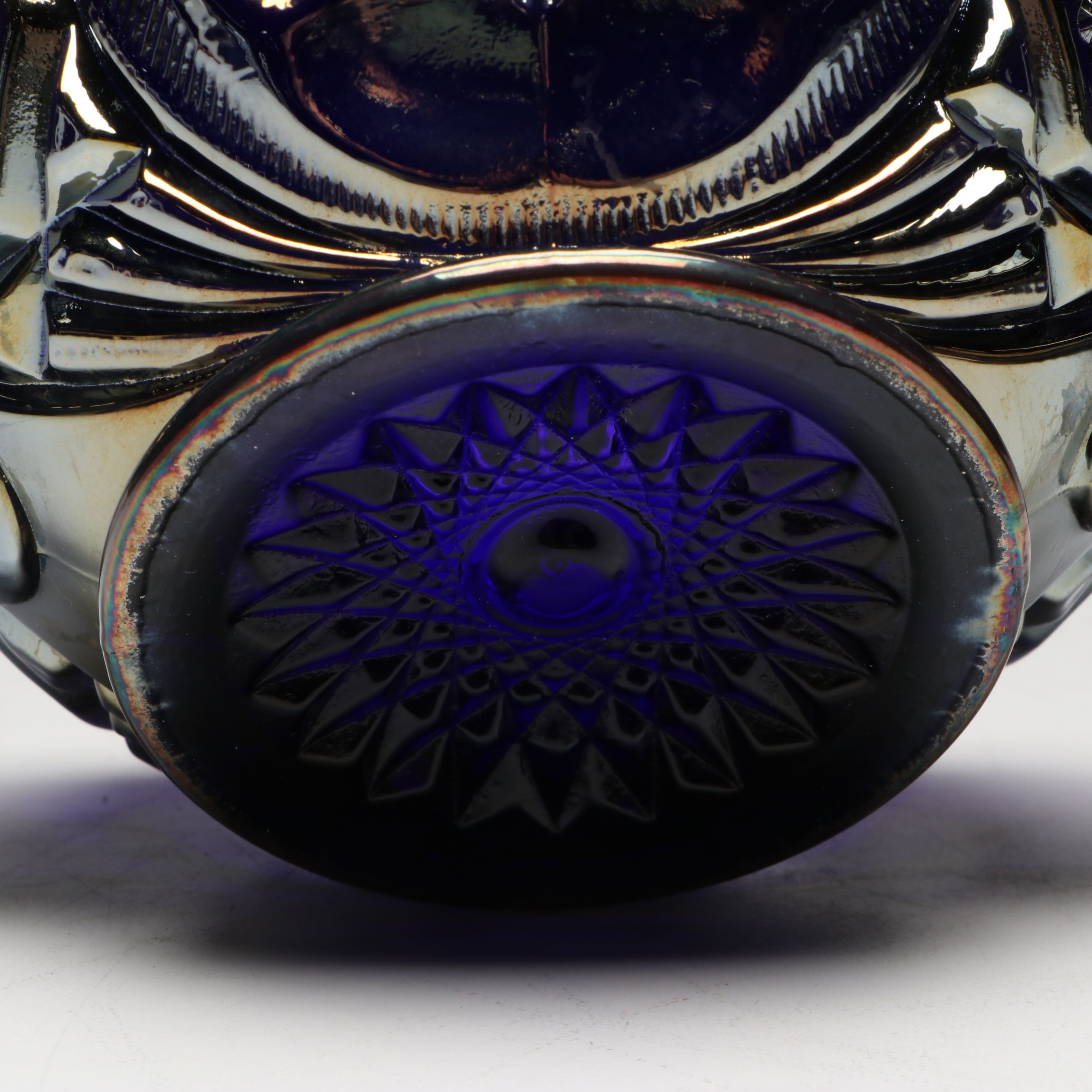 Imperial Sawtooth Rim Carnival Glass Bowl with Other Sugar Bowl