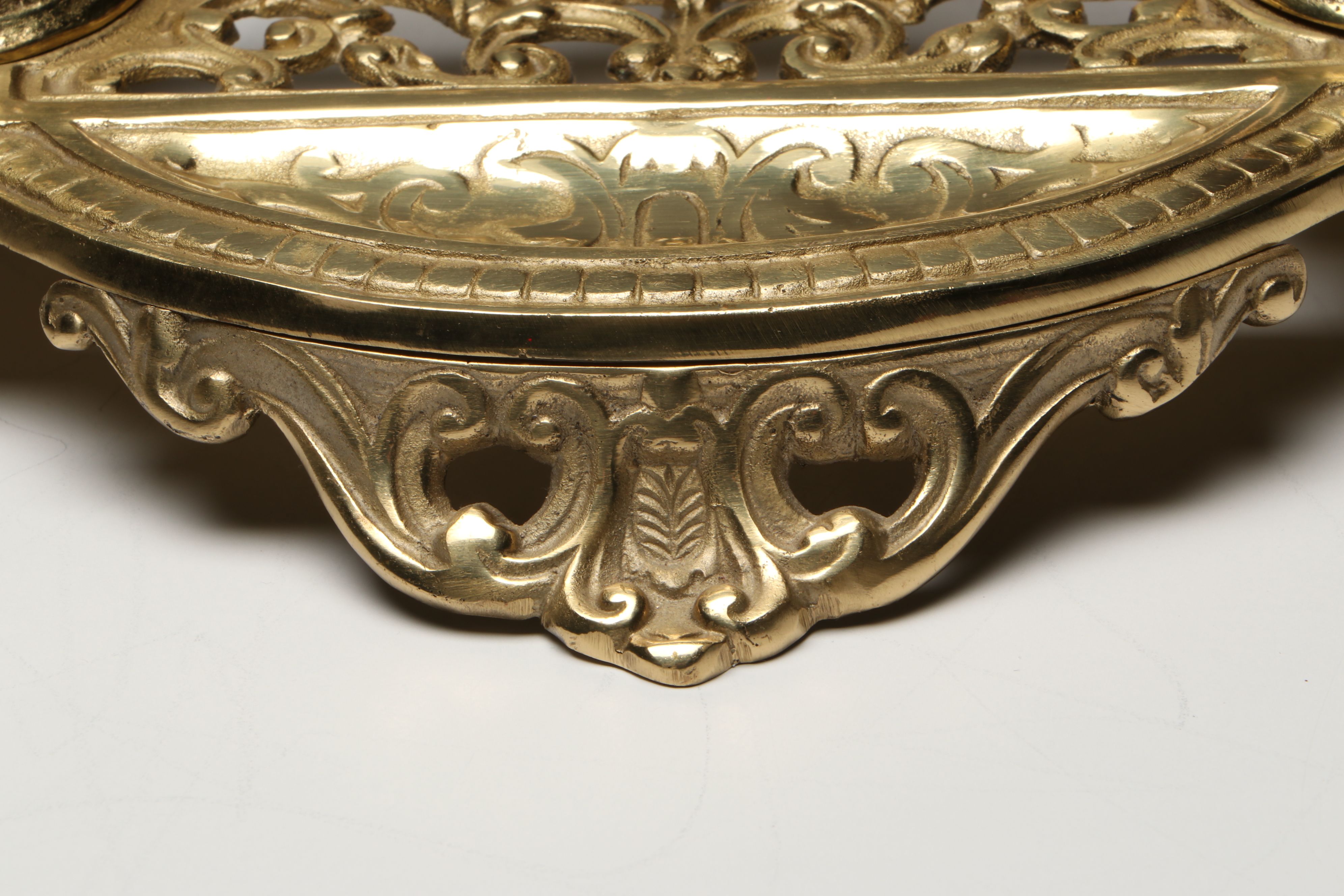 Rococo Revival Gilt Brass Openwork Lion Head Double Inkwell