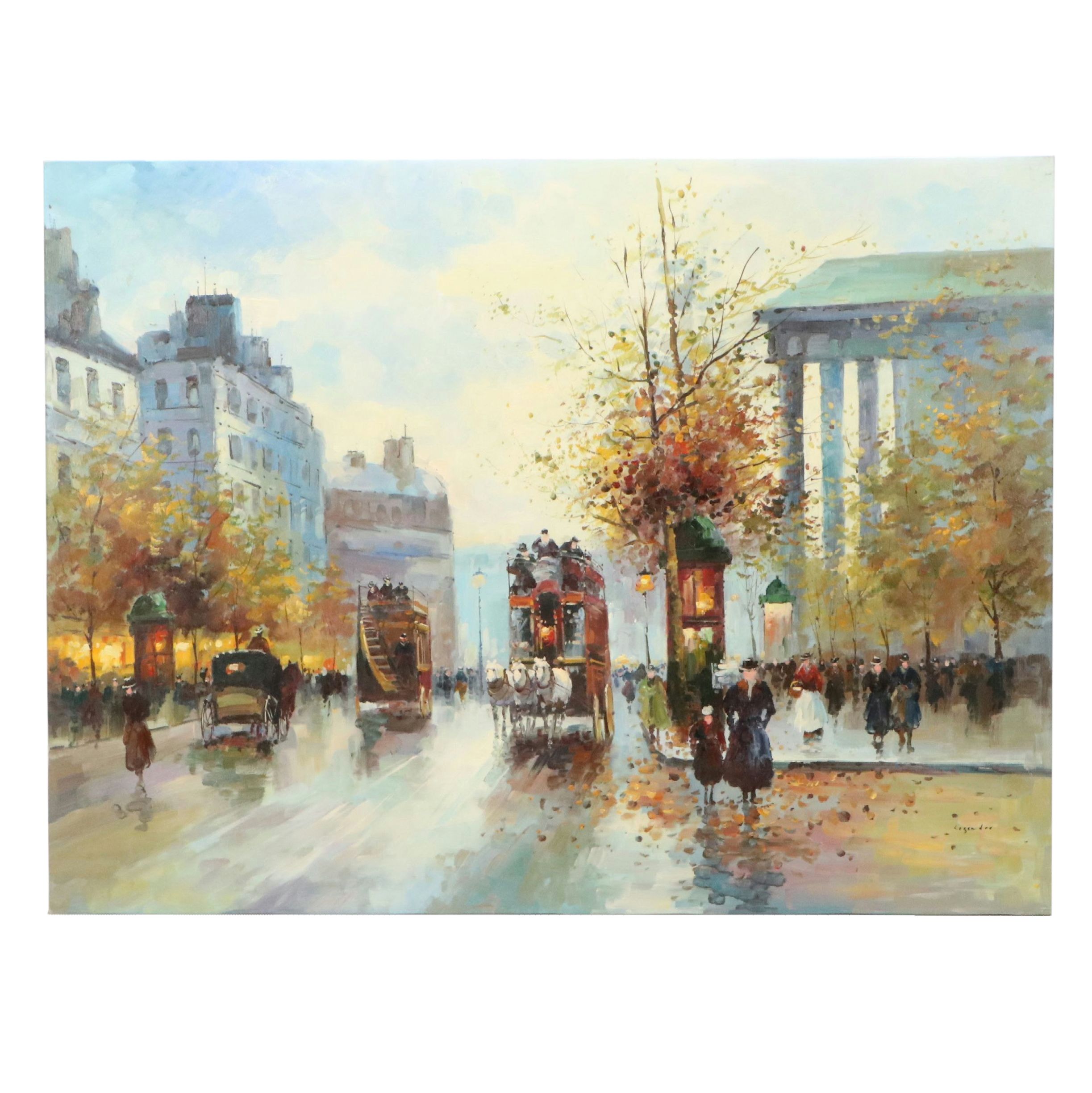 Oil Master Copy of Edouard Cortès "Place de la Madeleine," 21st Century