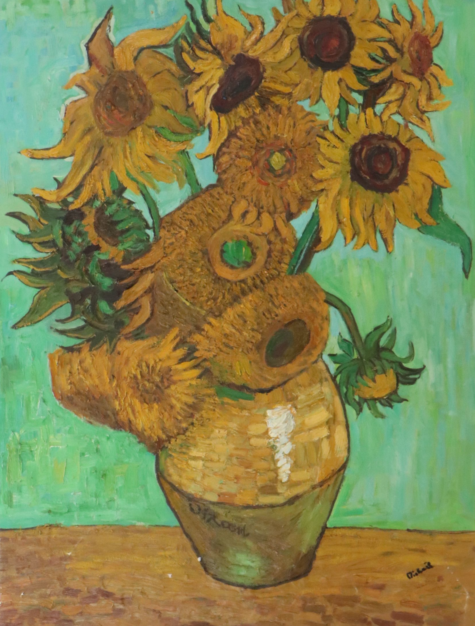 Oil Master Copy of Vincent Van Gogh's "Sunflowers," 21st Century