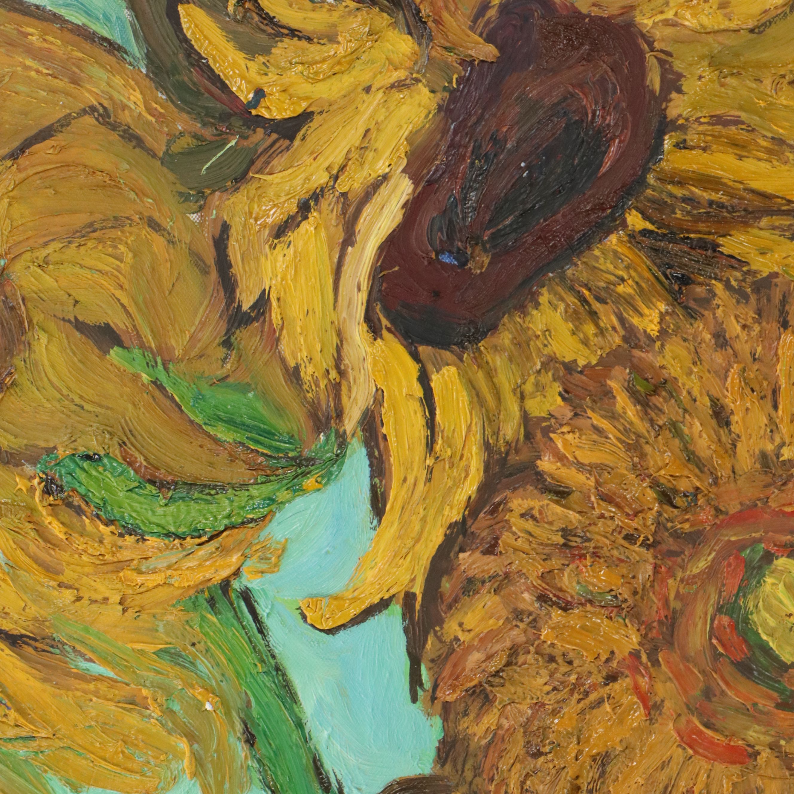 Oil Master Copy of Vincent Van Gogh's "Sunflowers," 21st Century