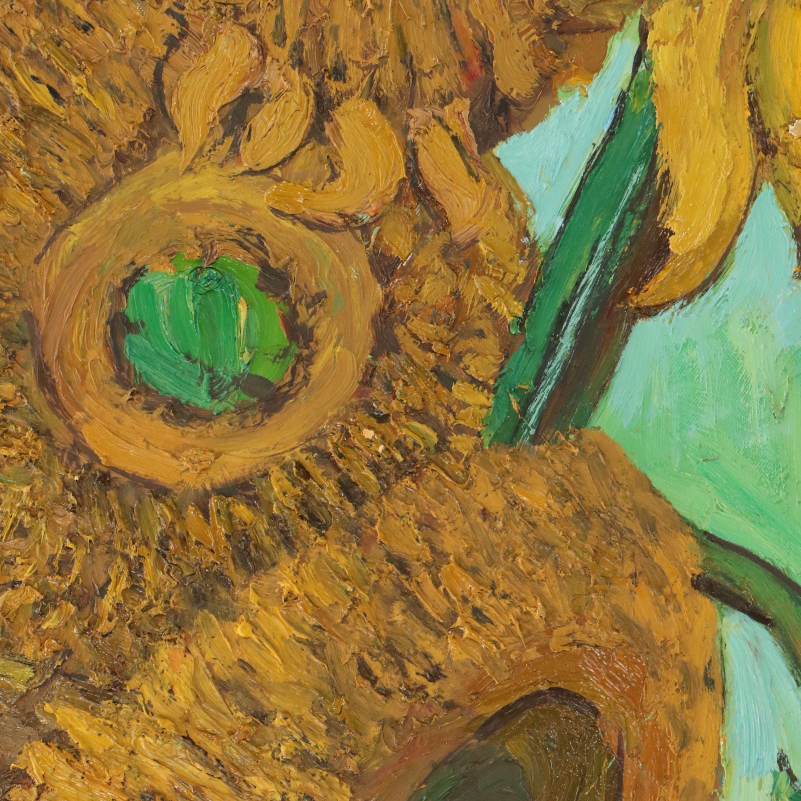 Oil Master Copy of Vincent Van Gogh's "Sunflowers," 21st Century