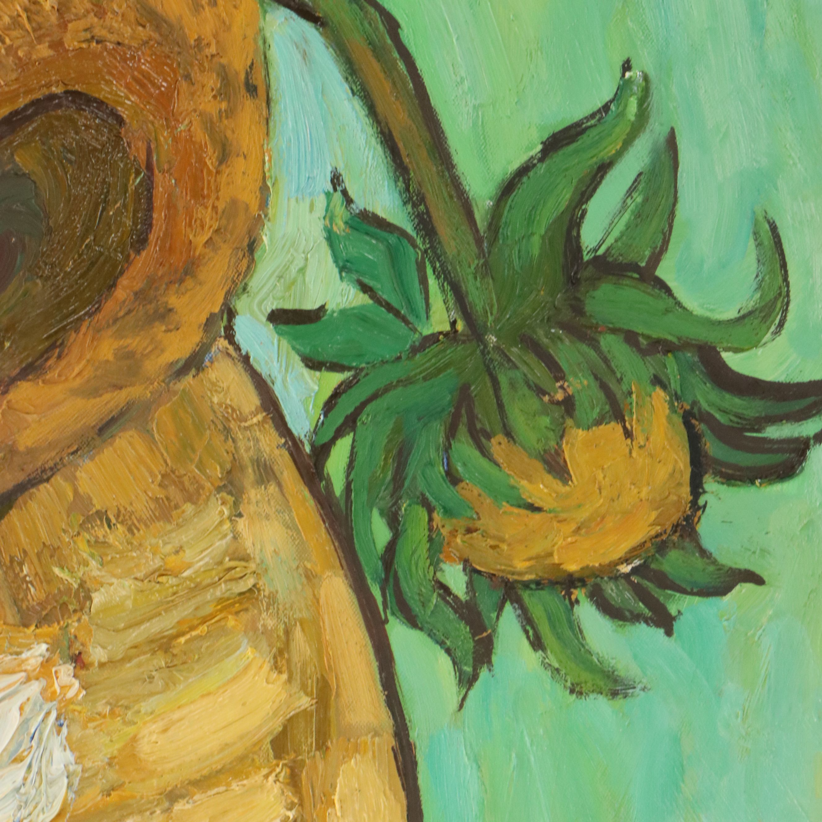Oil Master Copy of Vincent Van Gogh's "Sunflowers," 21st Century