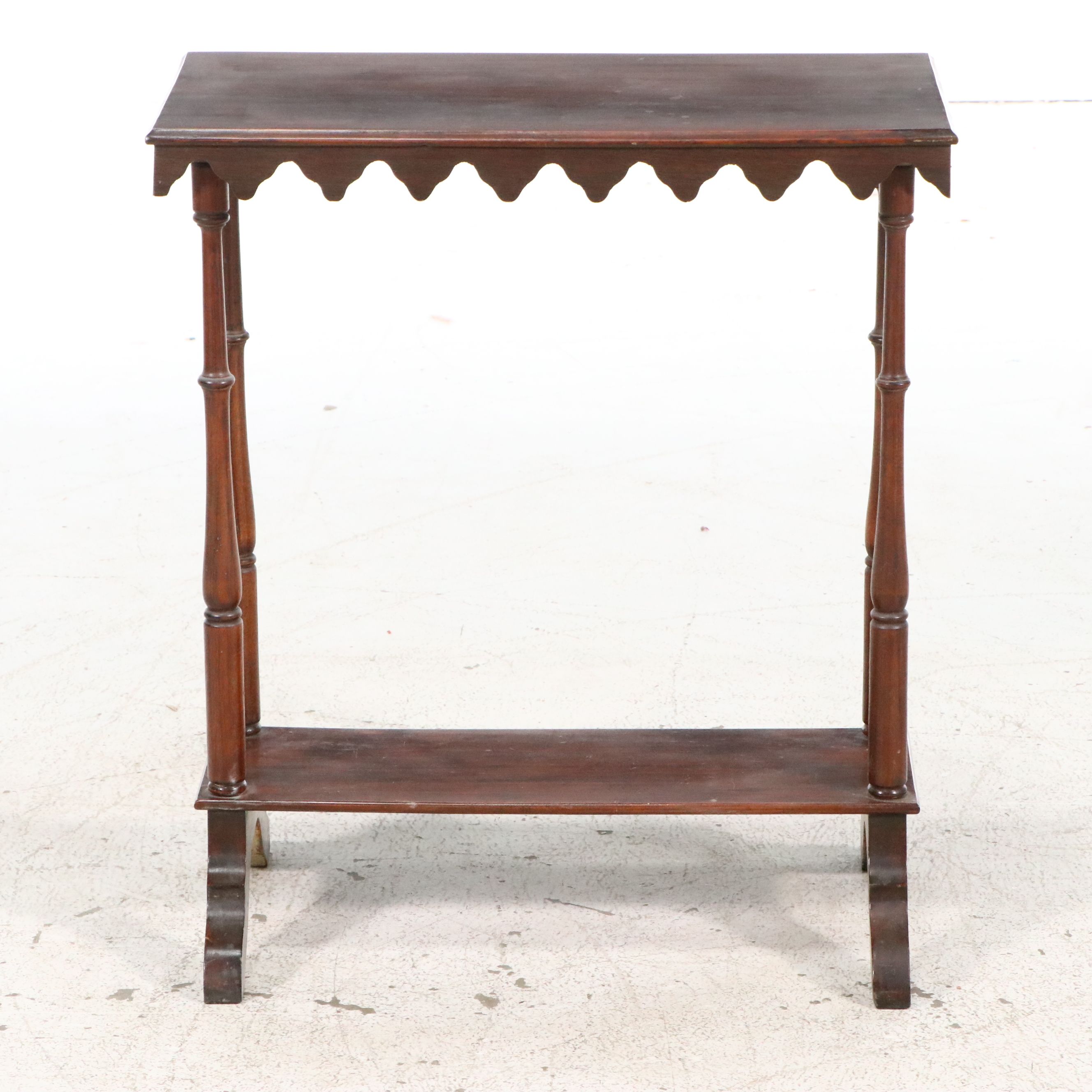 Federal Style Mahogany Topped Stand with Scalloped Apron, Early to Mid-20th C.