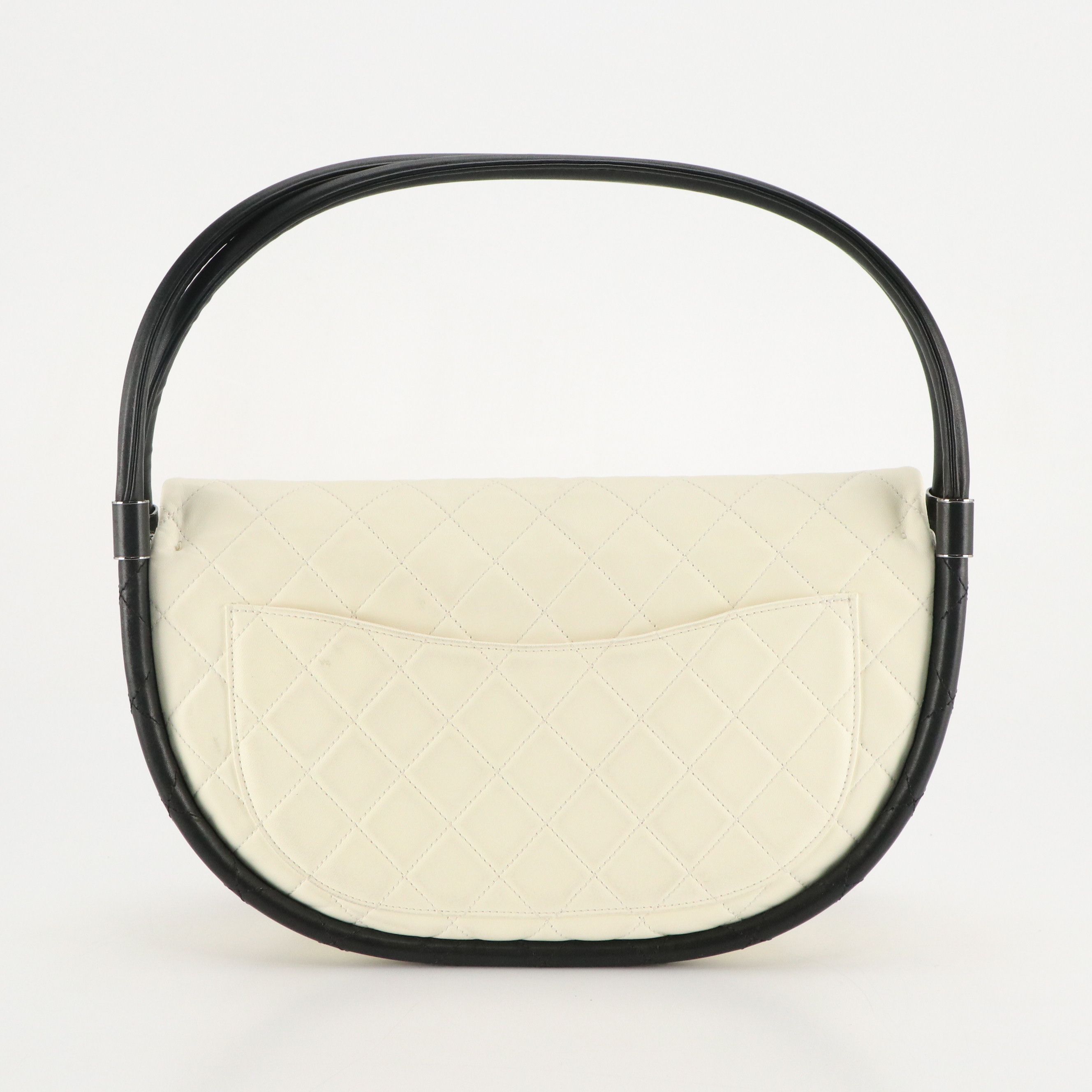 Chanel Hula Hoop Shoulder Bag in Ivory Quilted Lambskin Leather and Black Trim