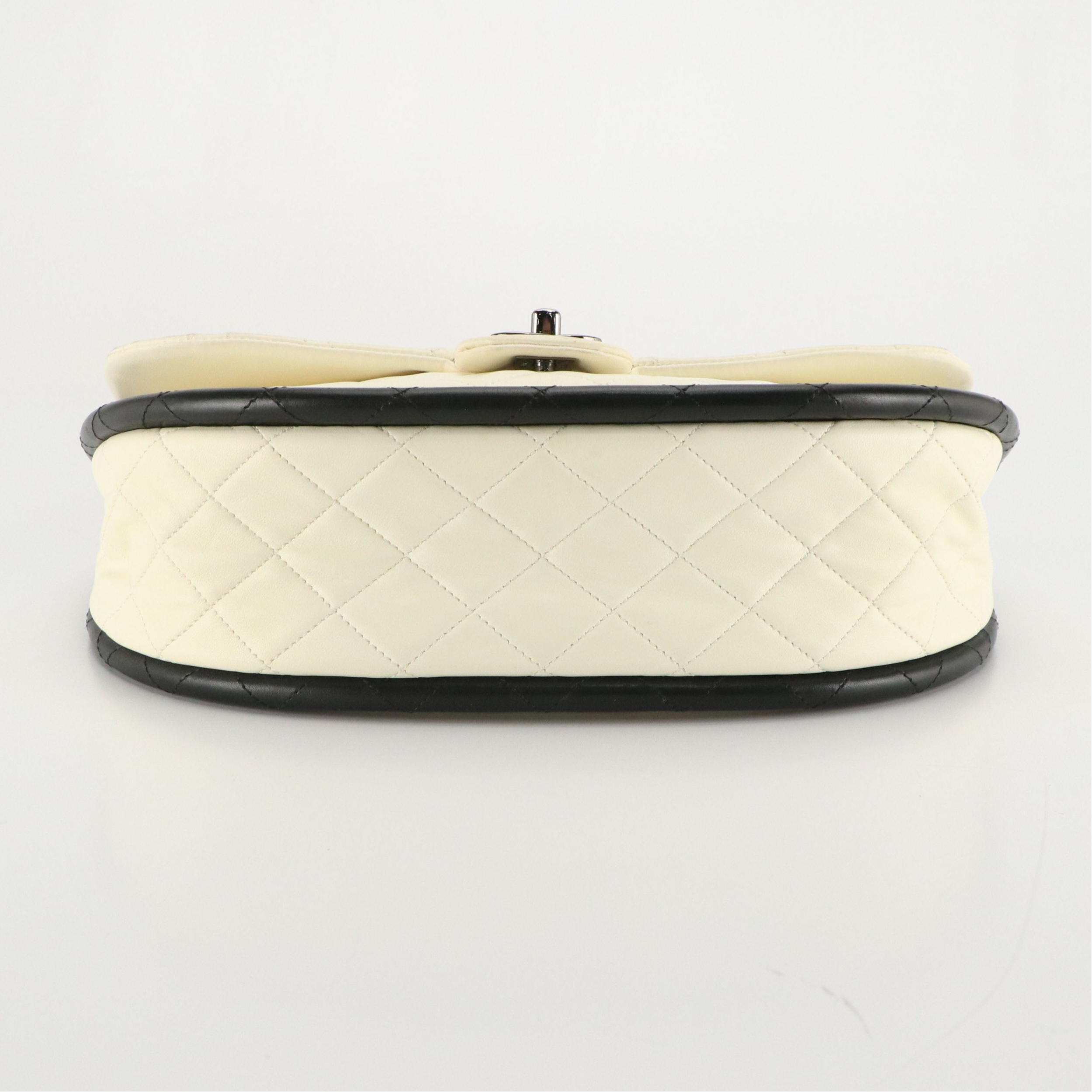 Chanel Hula Hoop Shoulder Bag in Ivory Quilted Lambskin Leather and Black Trim