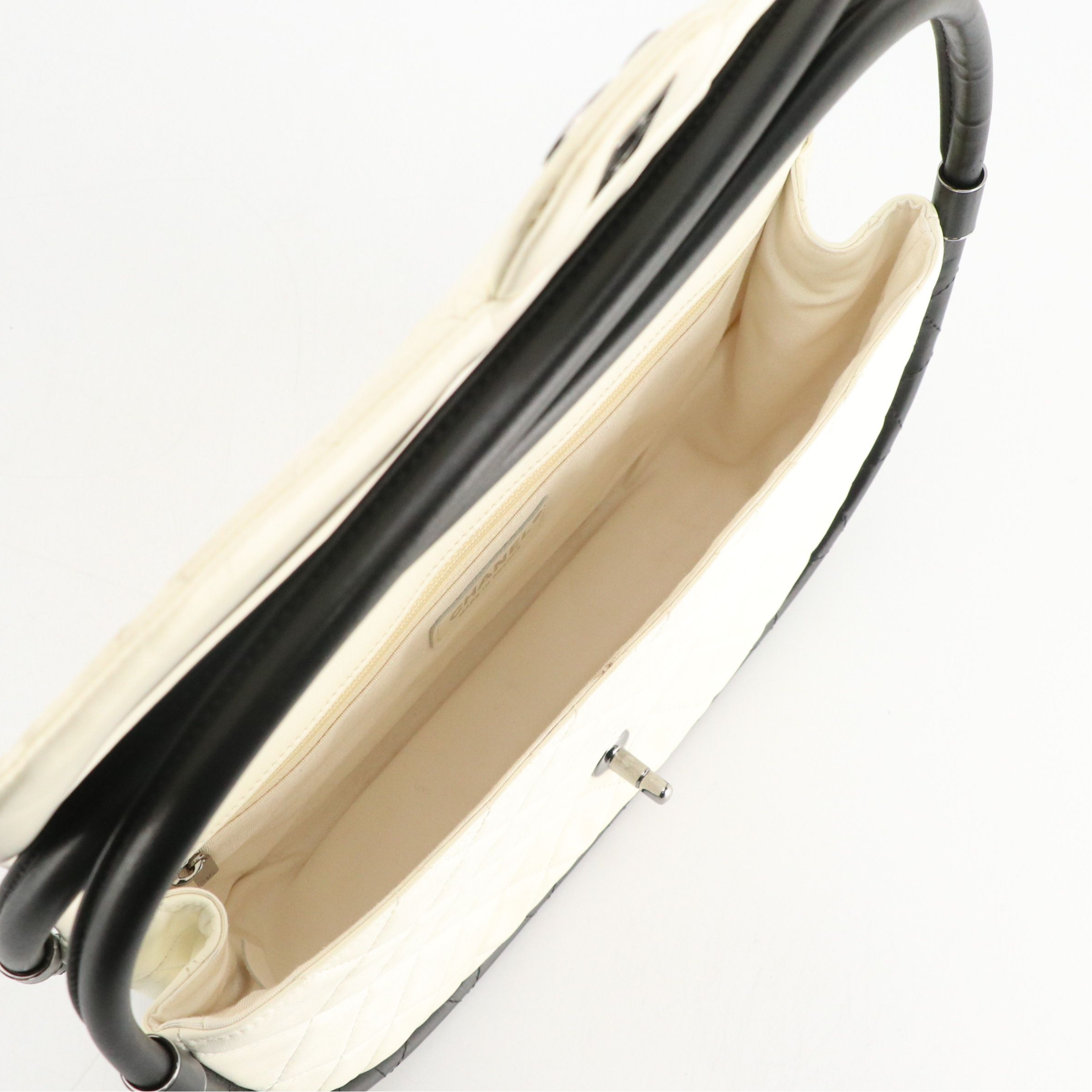 Chanel Hula Hoop Shoulder Bag in Ivory Quilted Lambskin Leather and Black Trim