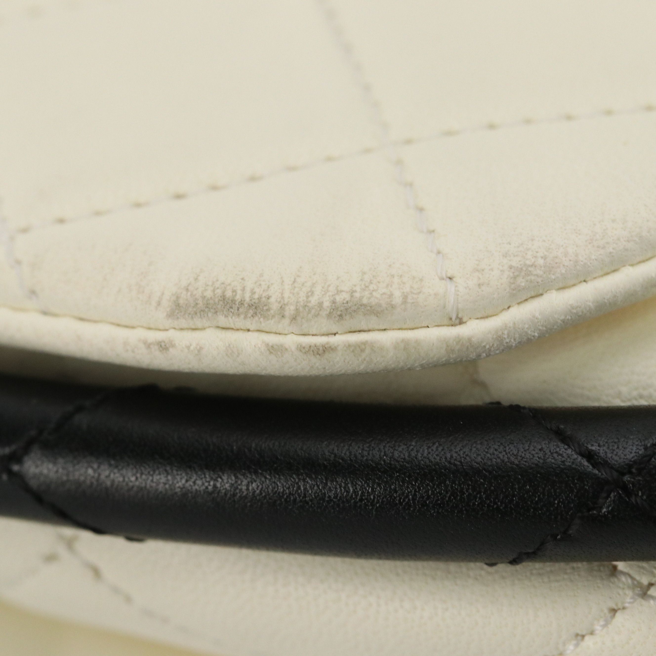 Chanel Hula Hoop Shoulder Bag in Ivory Quilted Lambskin Leather and Black Trim